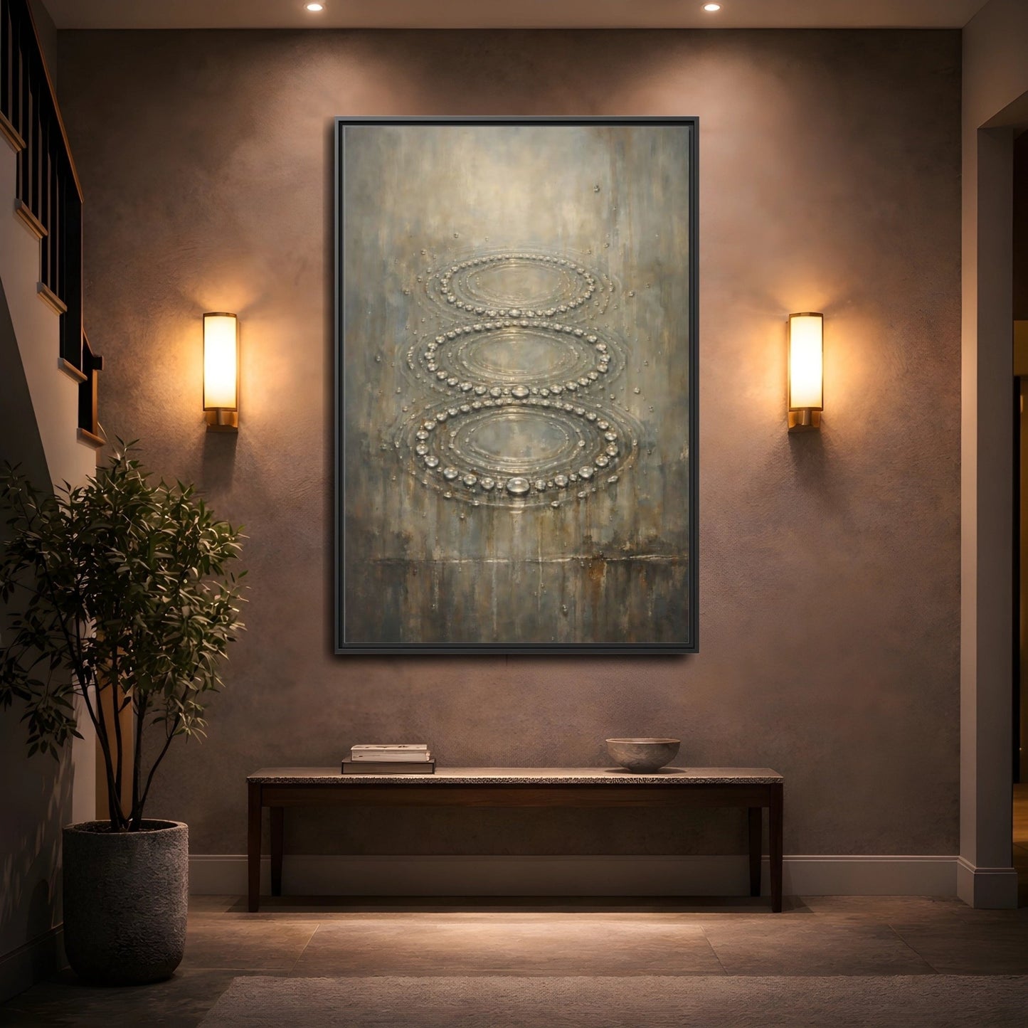 Nature Water Ripples Grey - Framed Canvas Wall Art Print - YesArtYes