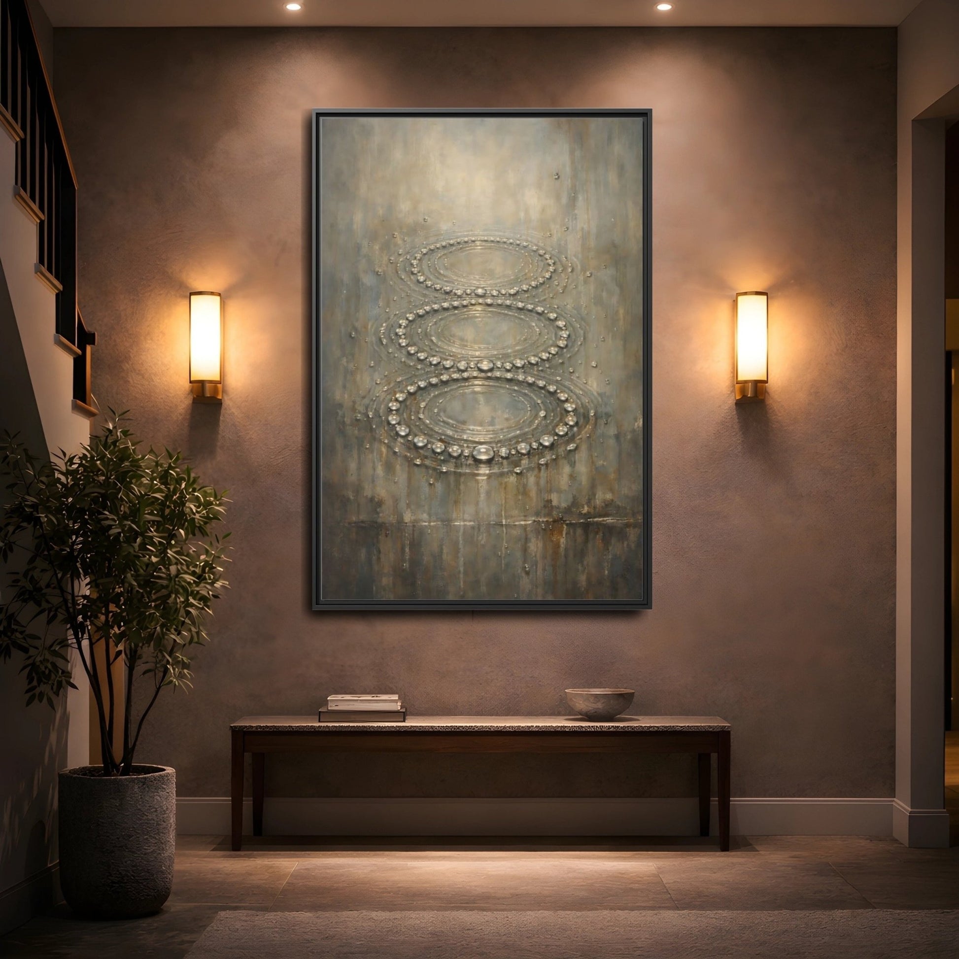 Nature Water Ripples Grey - Framed Canvas Wall Art Print - YesArtYes