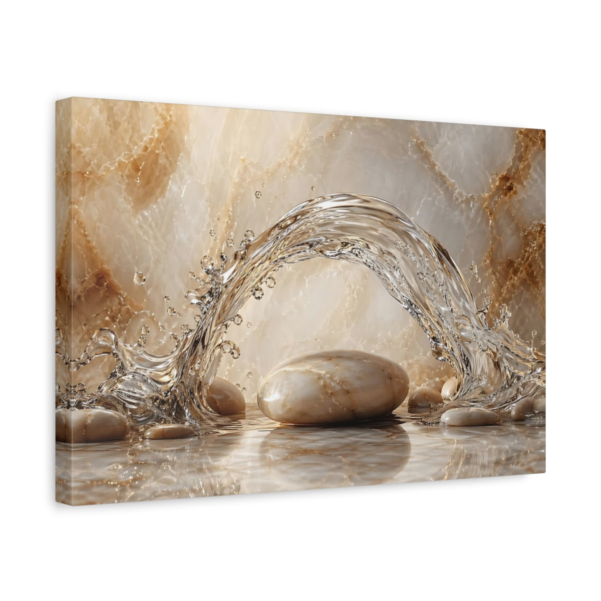 Side Mockup 4. Nature Water Splash Beige And White shown as stretched canvas wall art