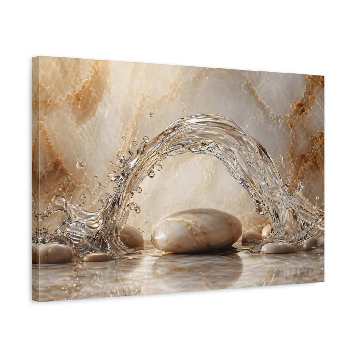 Side Mockup 3. Nature Water Splash Beige And White shown as stretched canvas wall art