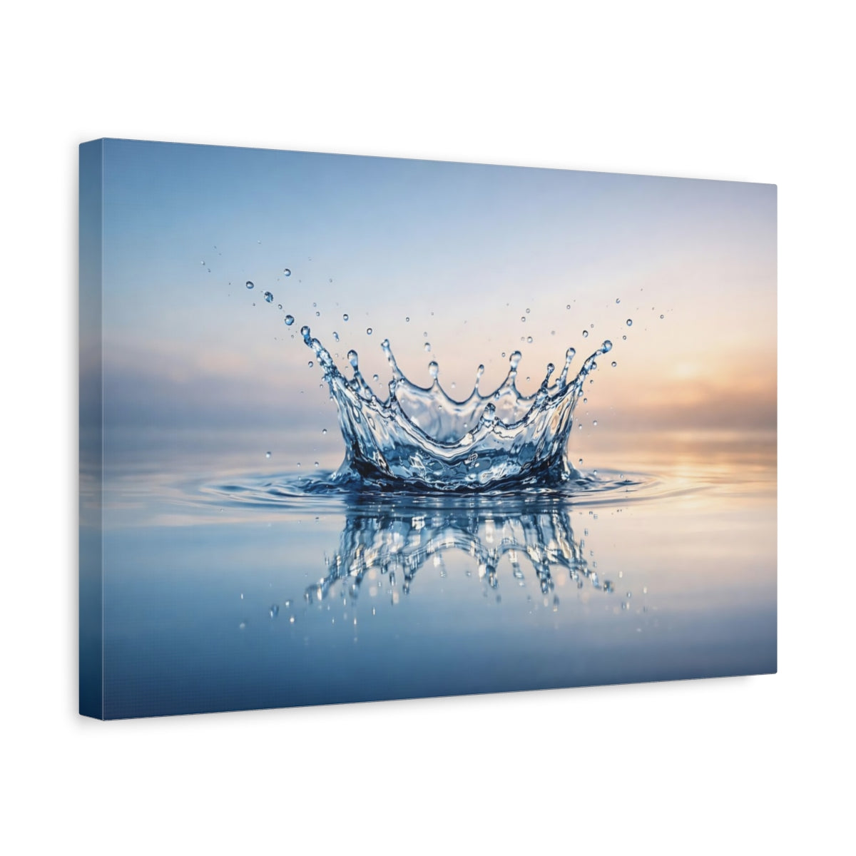 Side Mockup 4. Nature Water Splash Blue Water Splash shown as stretched canvas wall art