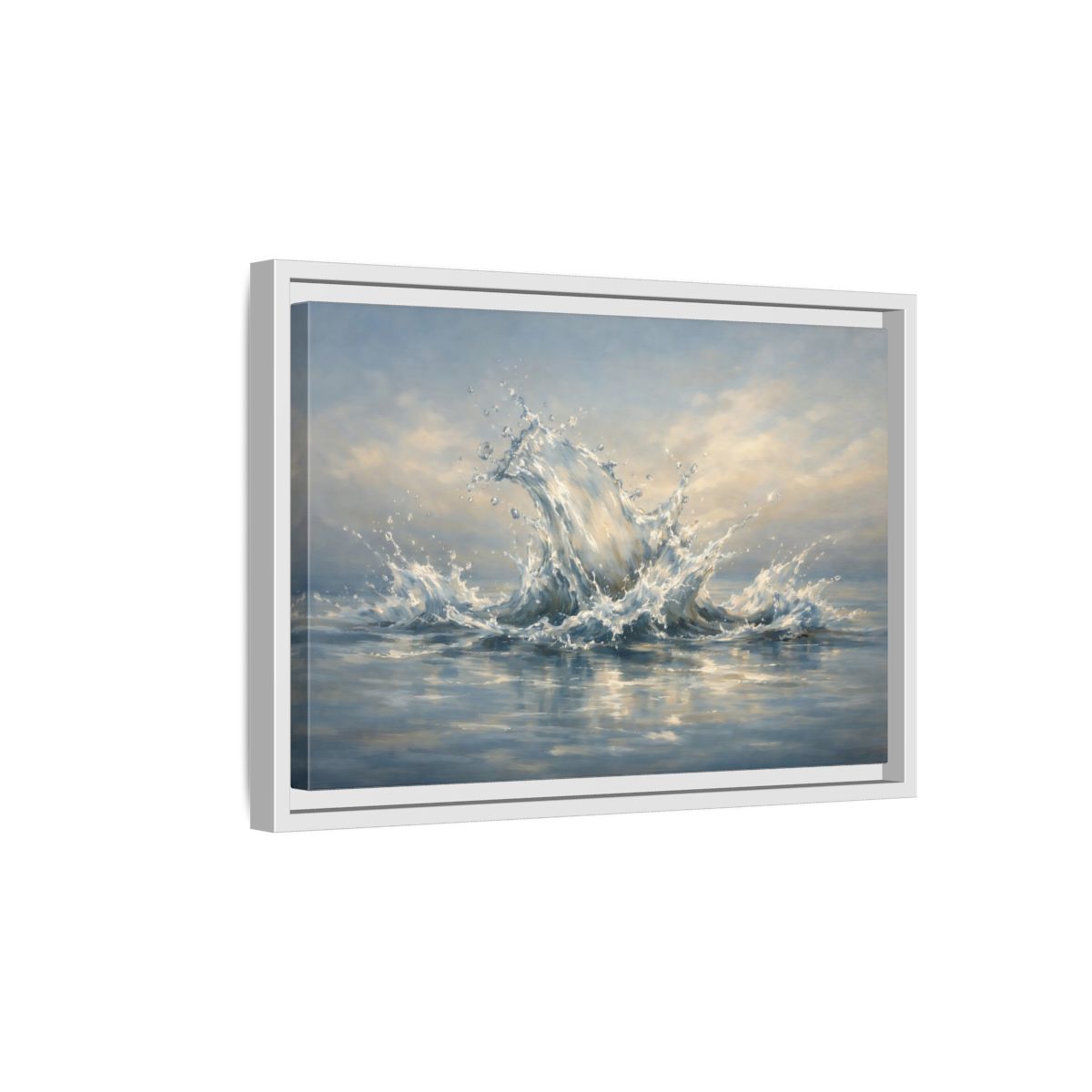 Side Mockup 4. Nature Water Splash Blue Water Splash shown as stretched canvas wall art