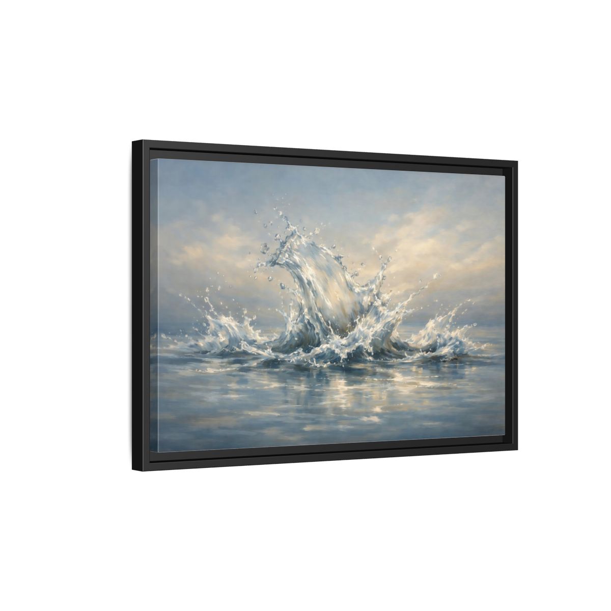 Side Mockup 3. Nature Water Splash Blue Water Splash shown as stretched canvas wall art