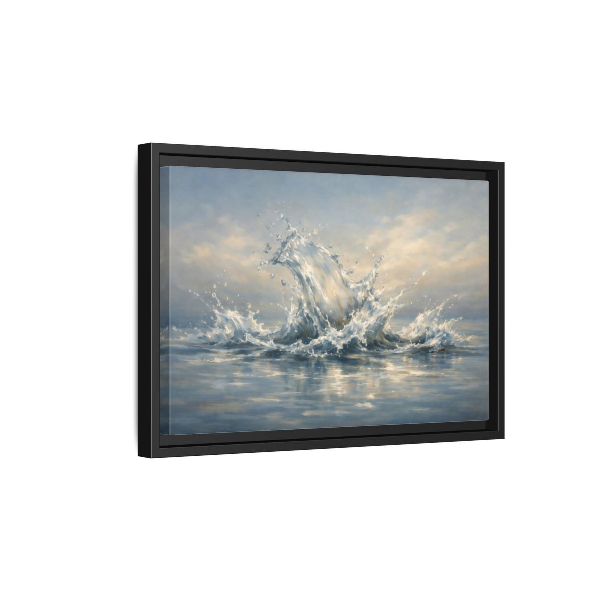 Side Mockup 6. Nature Water Splash Blue Water Splash shown as stretched canvas wall art