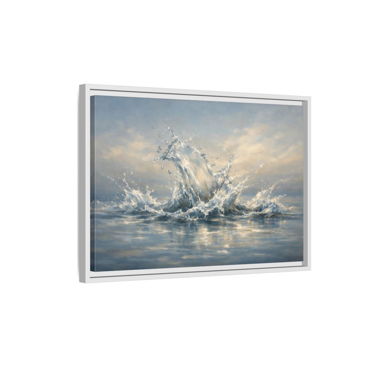 Side Mockup 1. Nature Water Splash Blue Water Splash shown as stretched canvas wall art