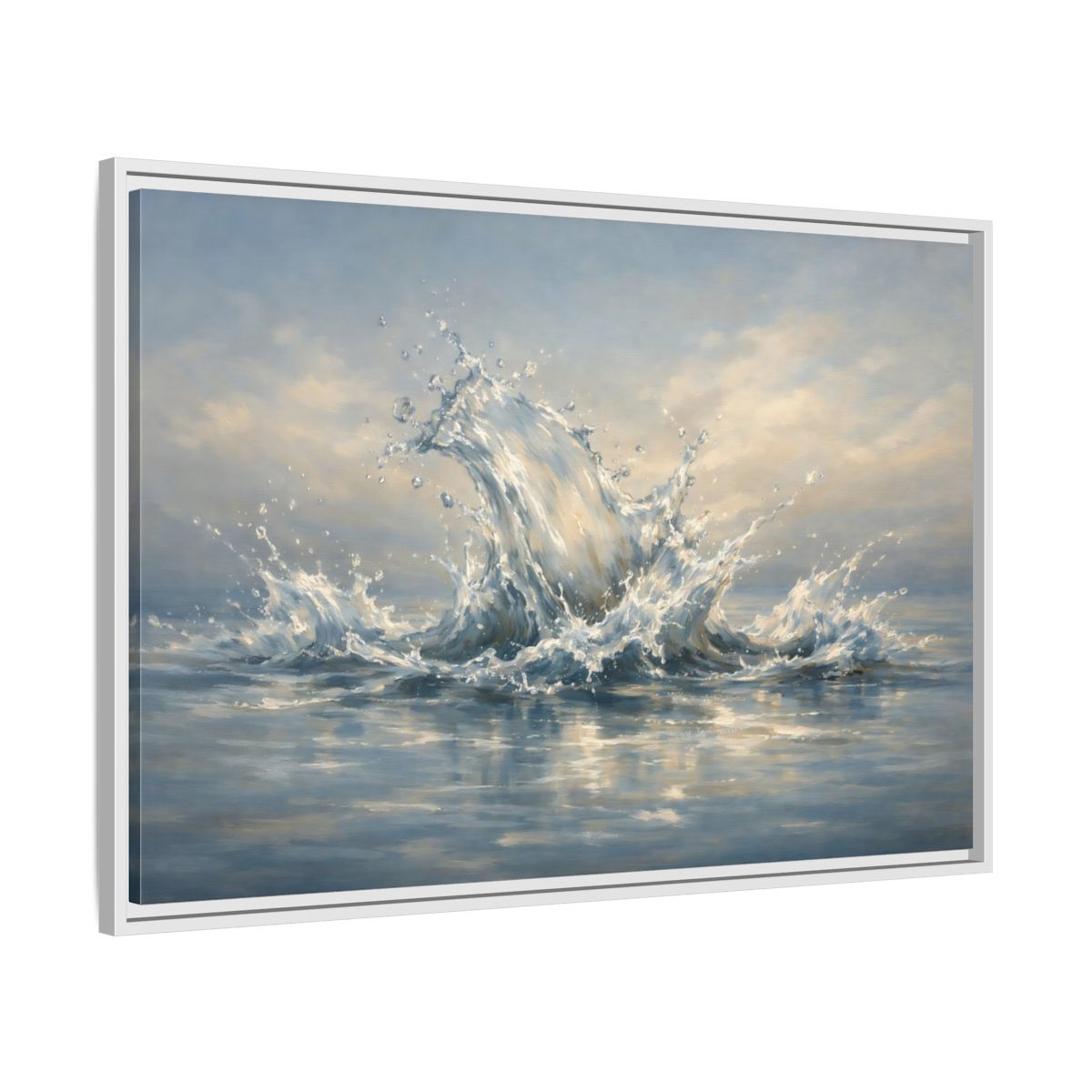 Side Mockup 8. Nature Water Splash Blue Water Splash shown as stretched canvas wall art