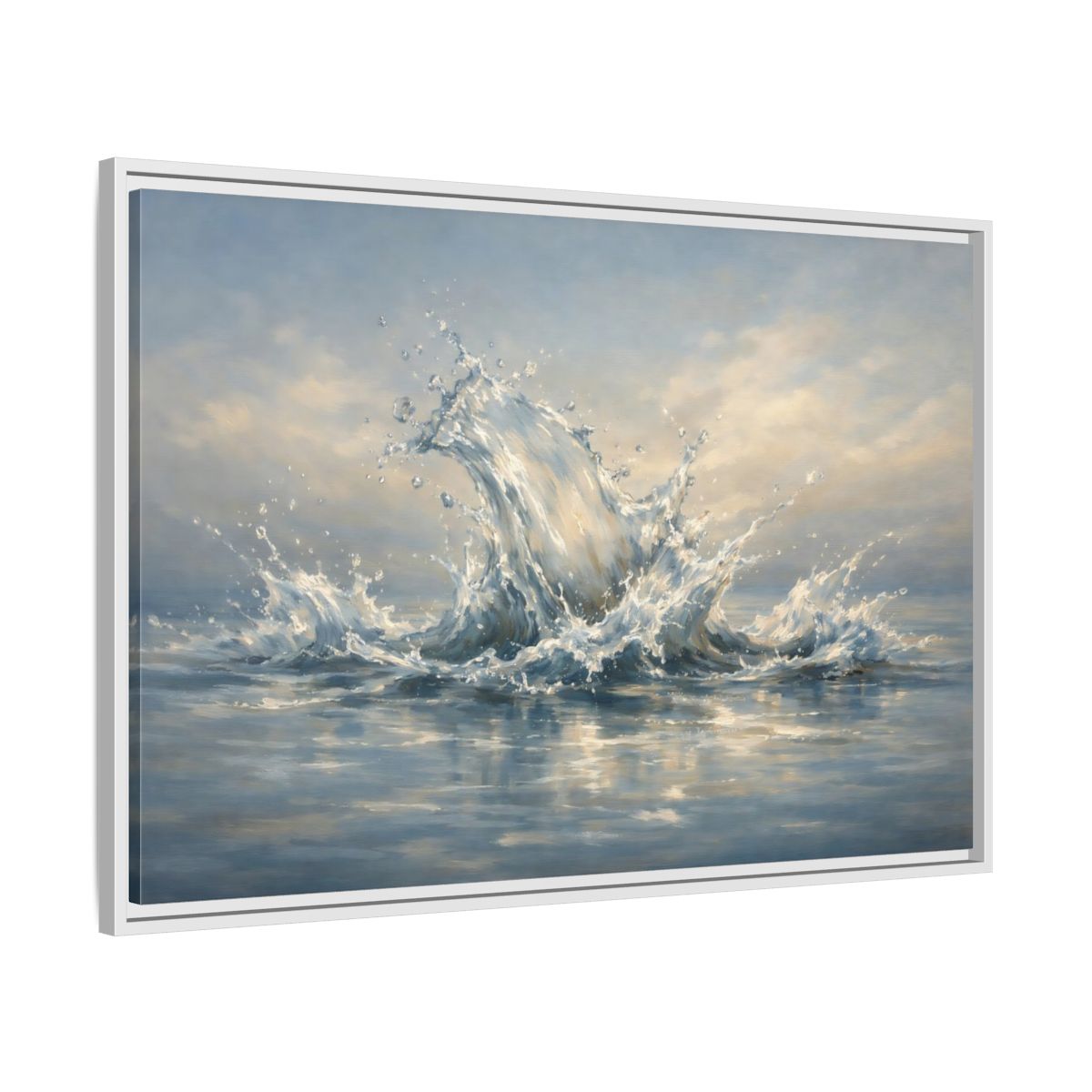 Side Mockup 8. Nature Water Splash Blue Water Splash shown as stretched canvas wall art