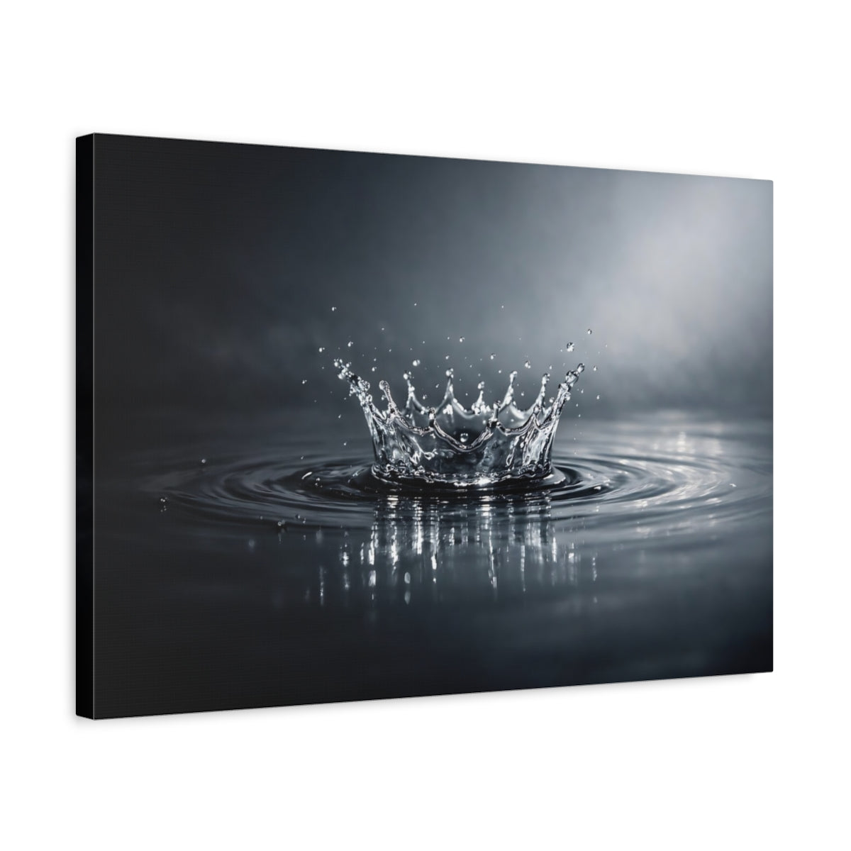 Side Mockup 3. Nature Water Splash Monochrome Water Splash shown as stretched canvas wall art