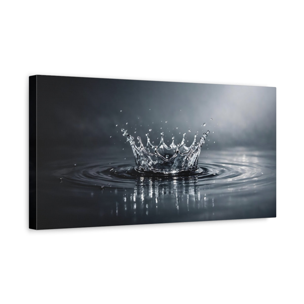 Side Mockup 3. Nature Water Splash Water Splash Monochrome shown as stretched canvas wall art