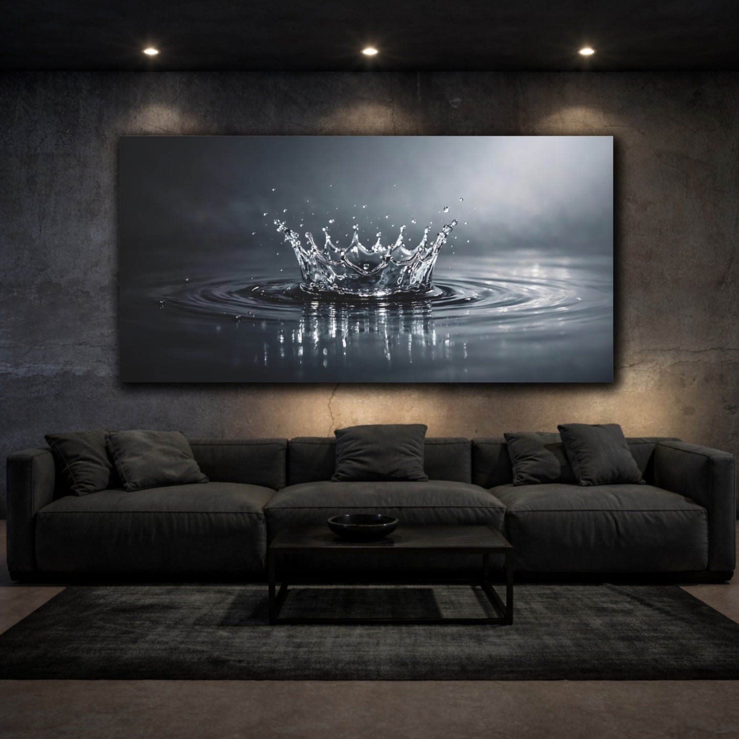 Mockup 2. Nature Water Splash Water Splash Monochrome shown as stretched canvas wall art
