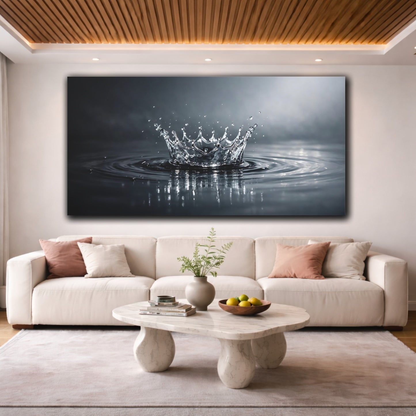 Mockup 3. Nature Water Splash Water Splash Monochrome shown as stretched canvas wall art