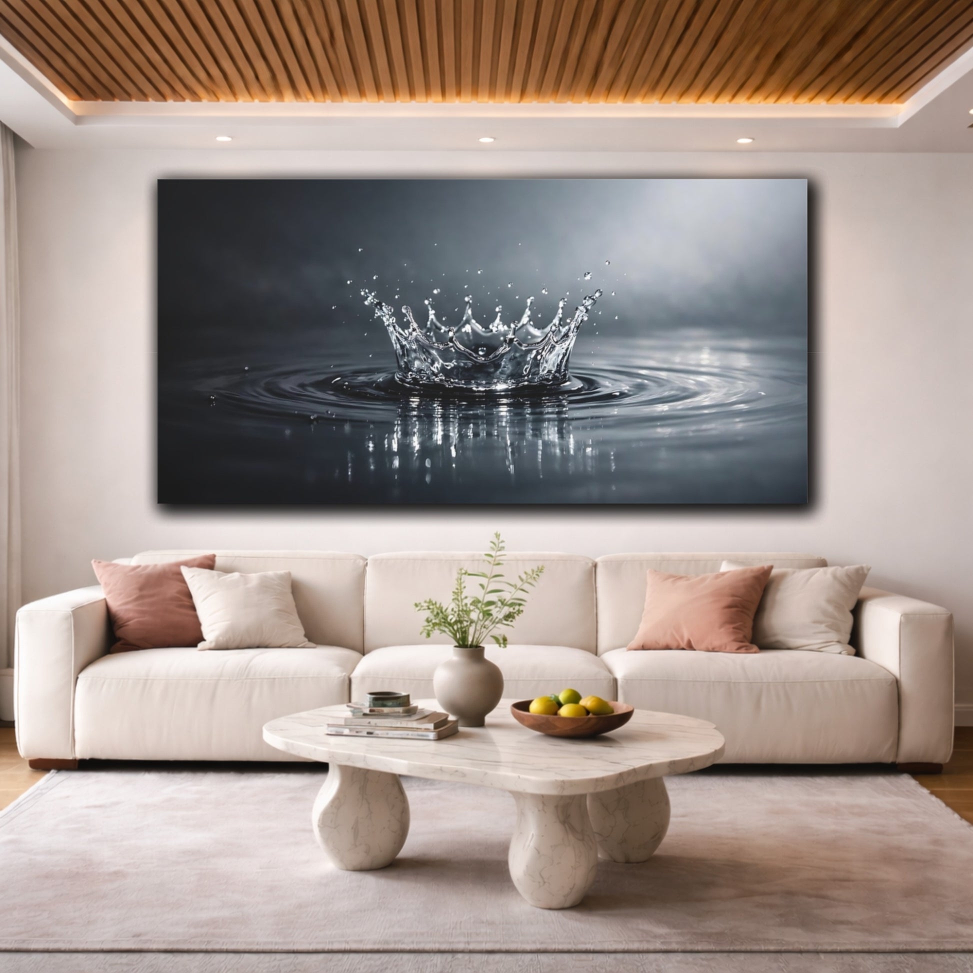 Mockup 3. Nature Water Splash Water Splash Monochrome shown as stretched canvas wall art