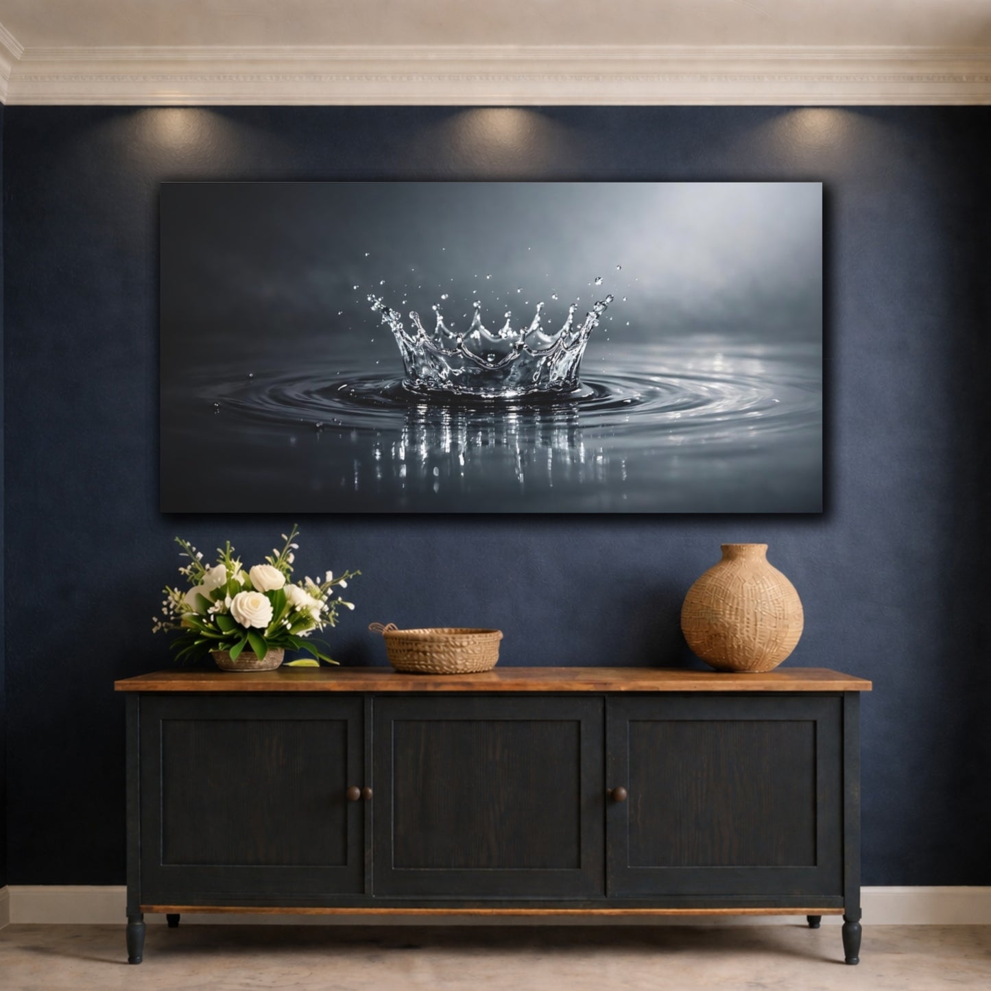 Mockup 4. Nature Water Splash Water Splash Monochrome shown as stretched canvas wall art