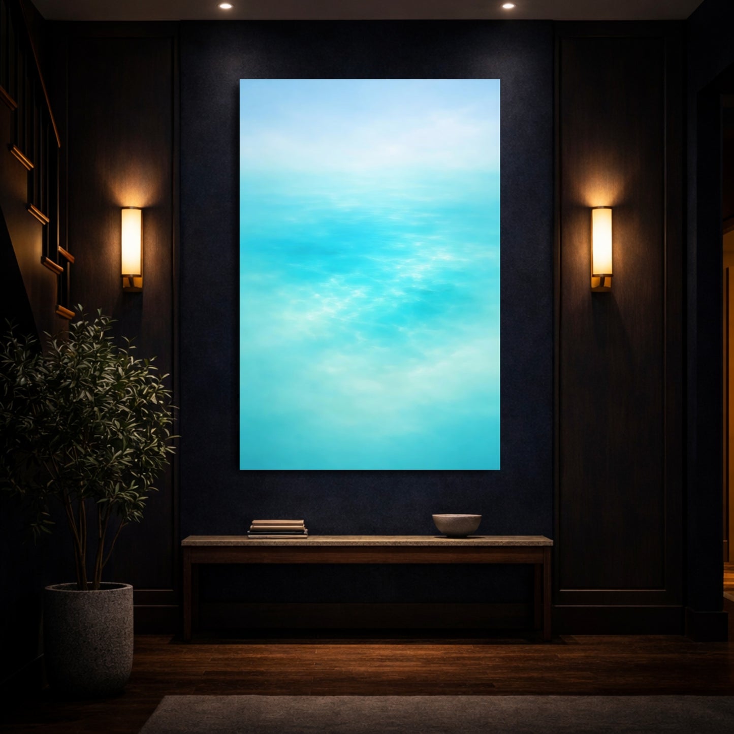Nature Water Surface Aqua Blue Abstract shown as front canvas room wall art