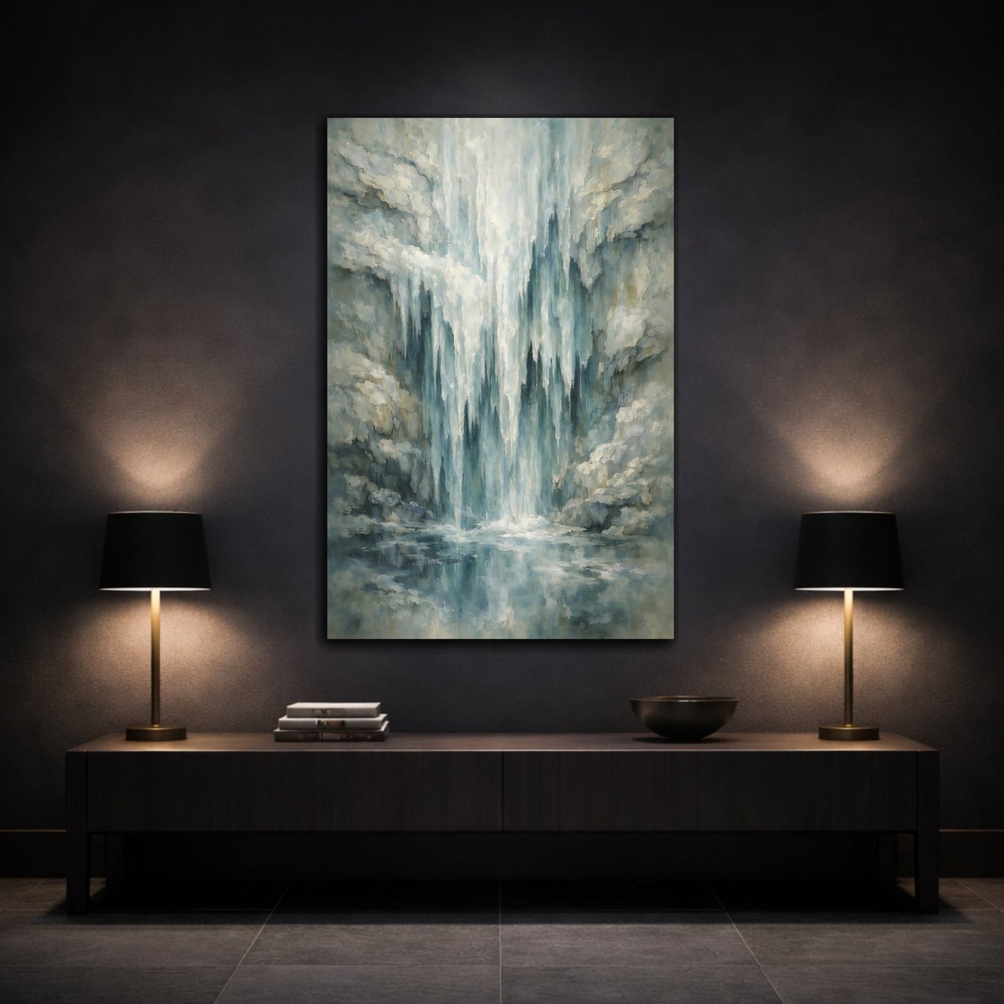 Nature Waterfall Blue And - Canvas Wall Art Print - YesArtYes