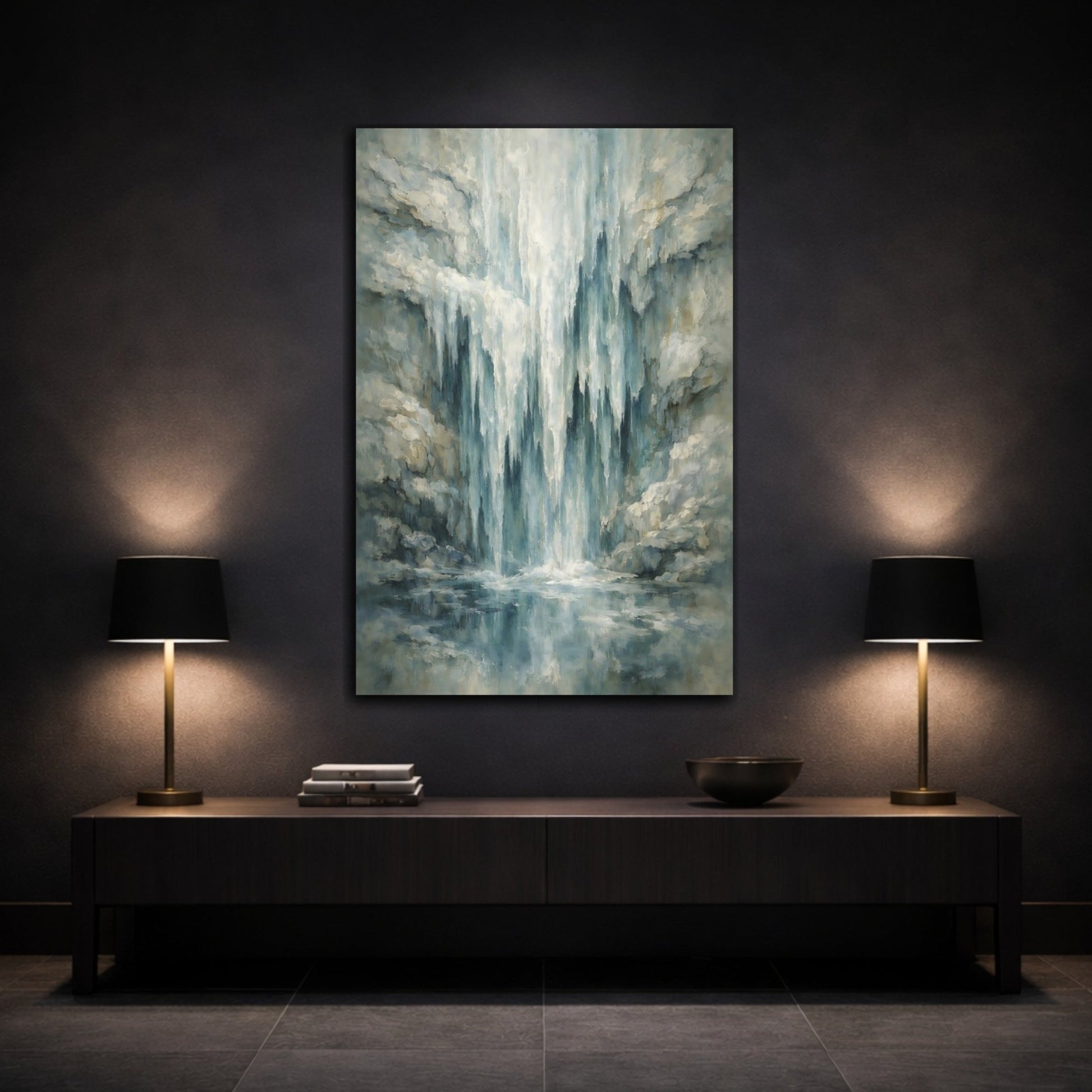 Nature Waterfall Blue And - Canvas Wall Art Print - YesArtYes