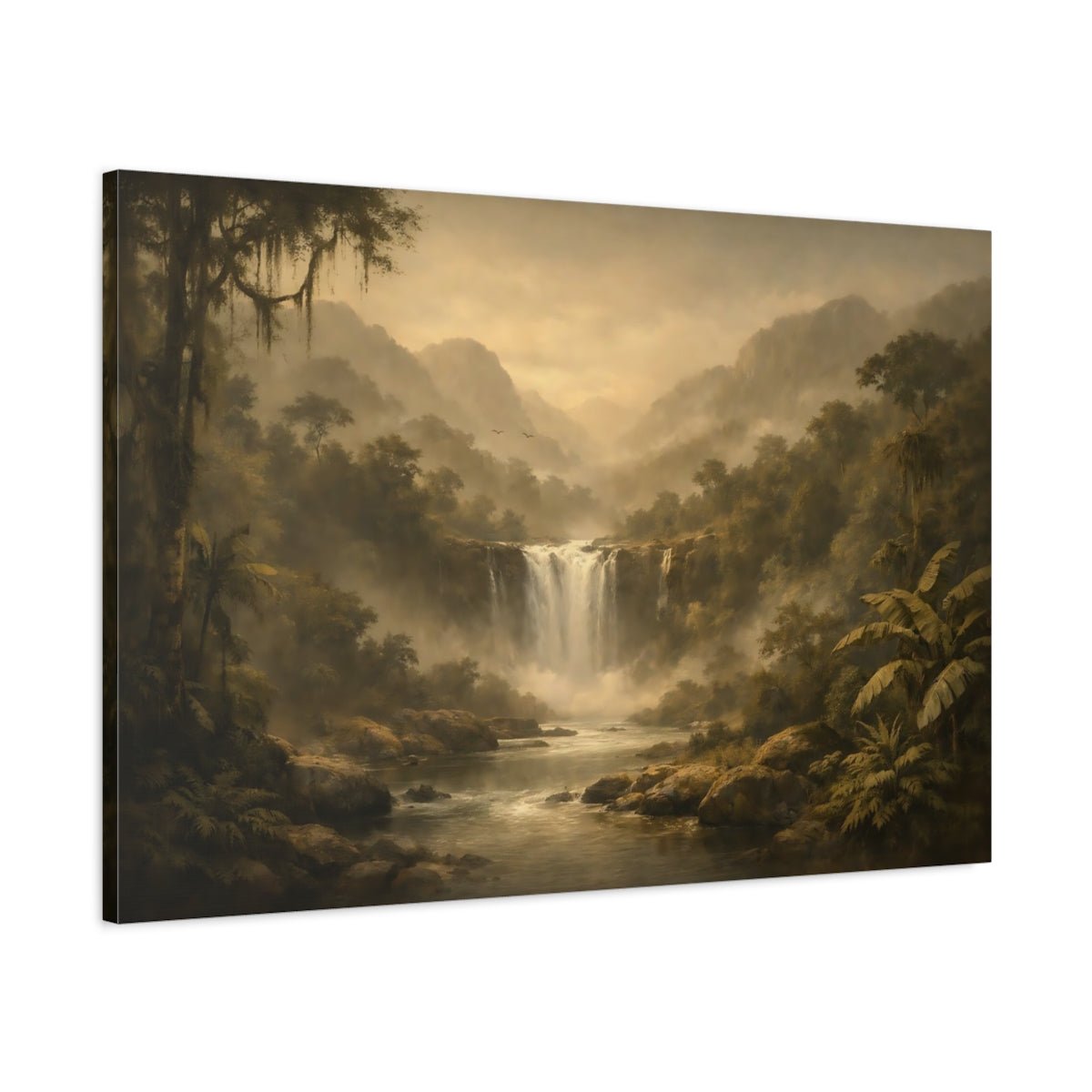 Nature Waterfall Earthy Jungle - Canvas Wall Art Print - YesArtYes