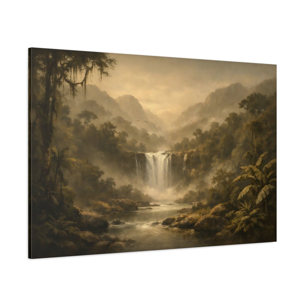 Nature Waterfall Earthy Jungle - Canvas Wall Art Print - YesArtYes