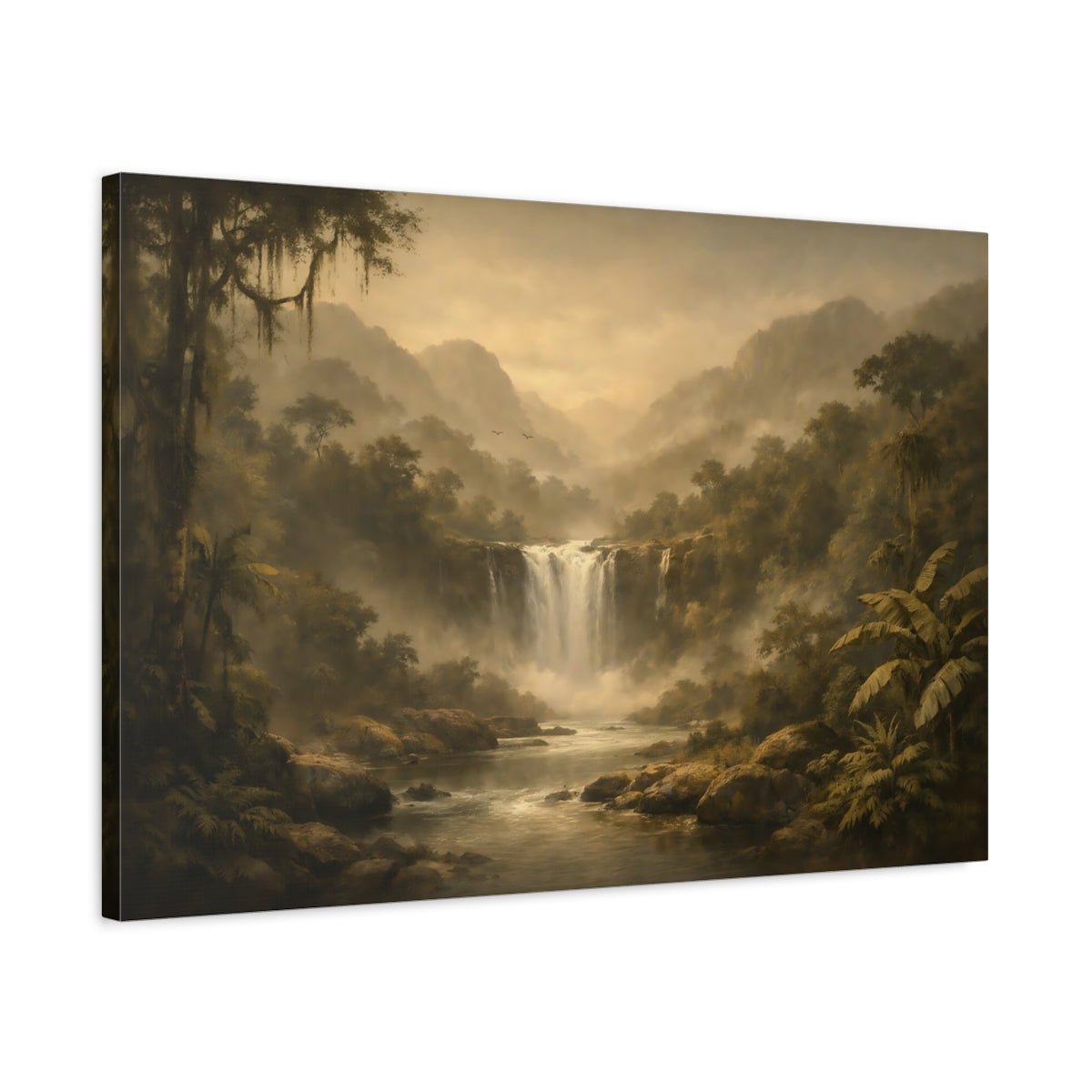 Nature Waterfall Earthy Jungle - Canvas Wall Art Print - YesArtYes