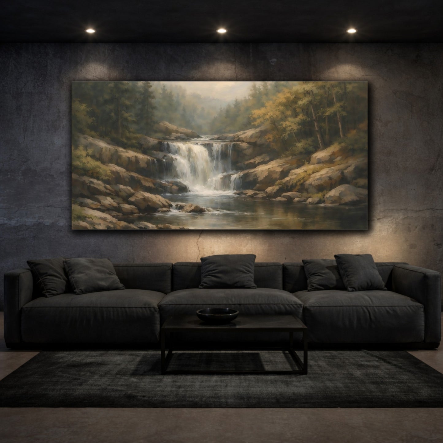 Mockup 2. Nature Waterfall Earthy Landscape shown as stretched canvas wall art