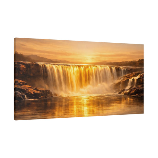 Main Mockup. Nature Waterfall Golden Waterfall shown as stretched canvas wall art