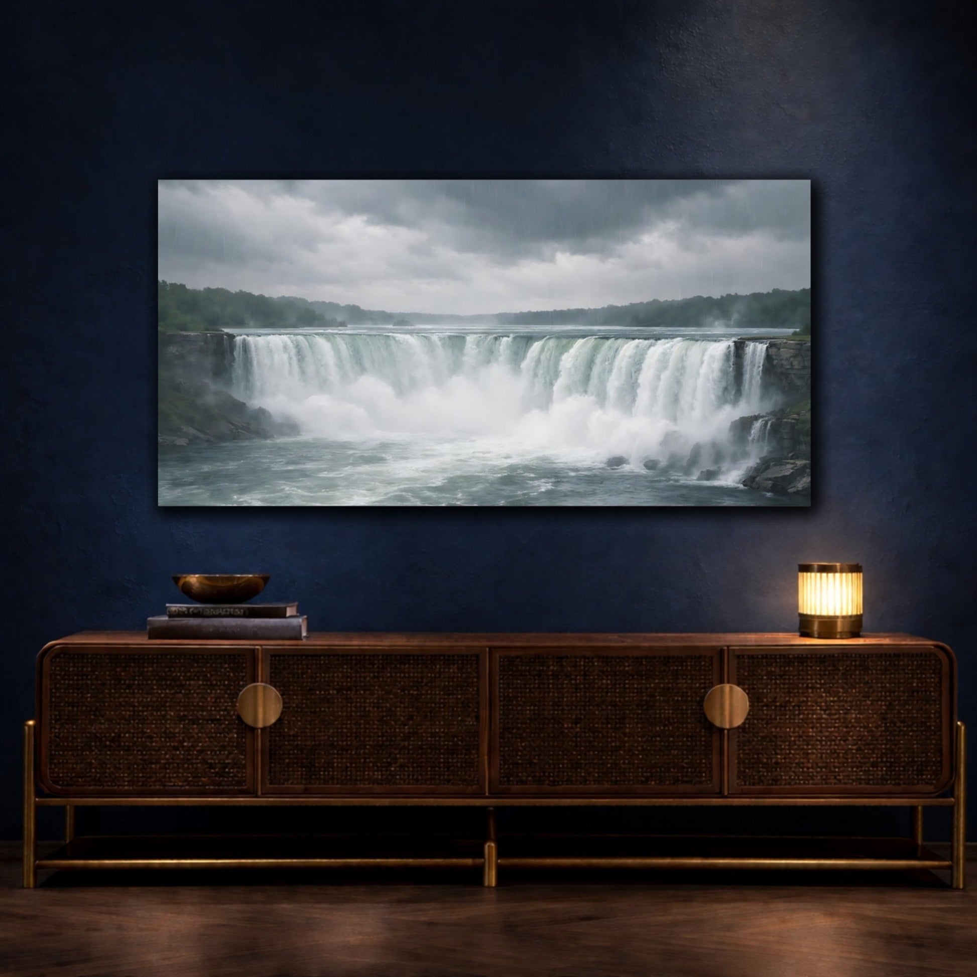 Nature Waterfall Gray Landscape - Canvas Wall Art Print - YesArtYes