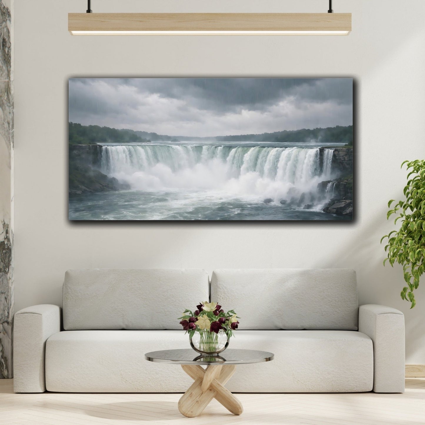 Nature Waterfall Gray Landscape - Canvas Wall Art Print - YesArtYes