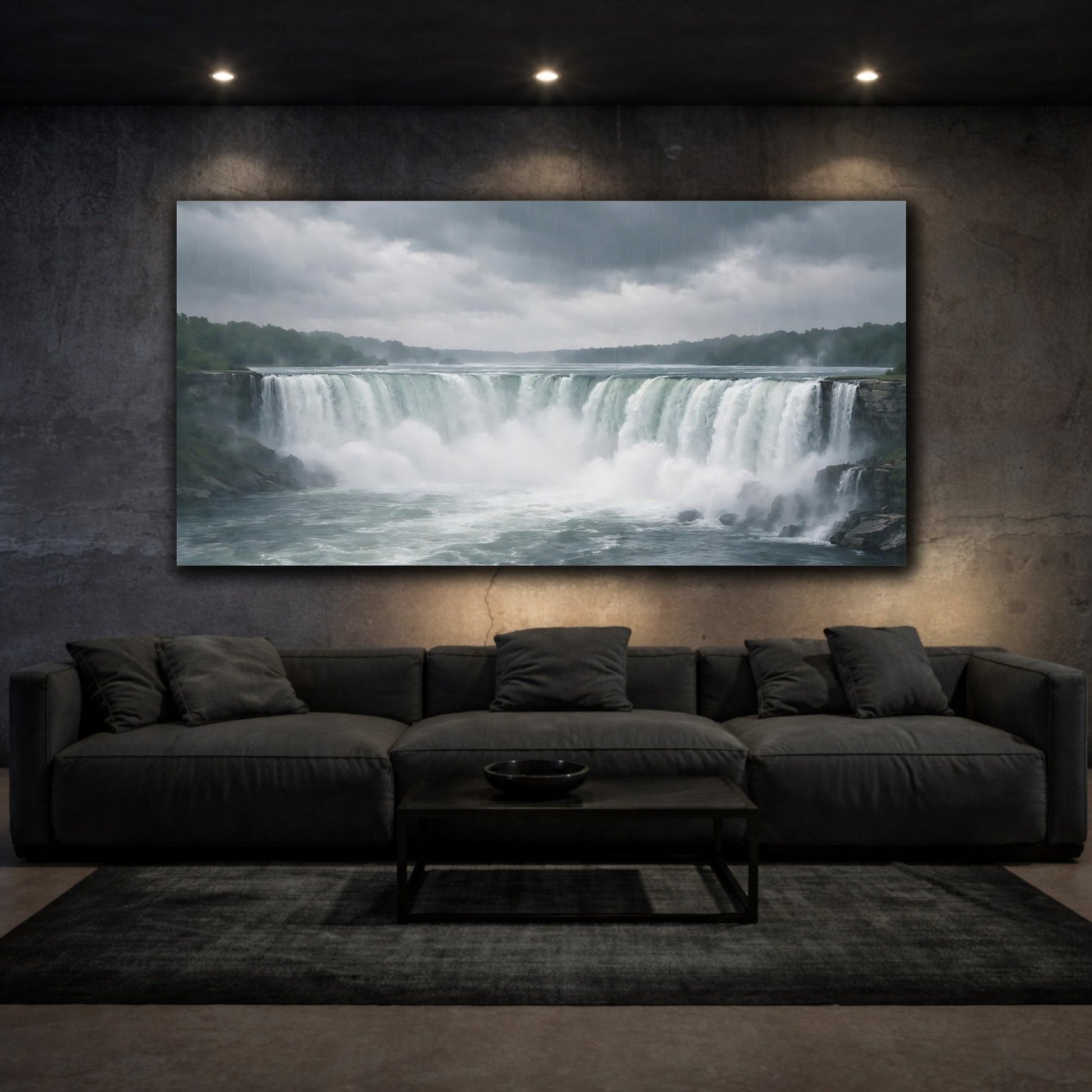 Nature Waterfall Gray Landscape - Canvas Wall Art Print - YesArtYes
