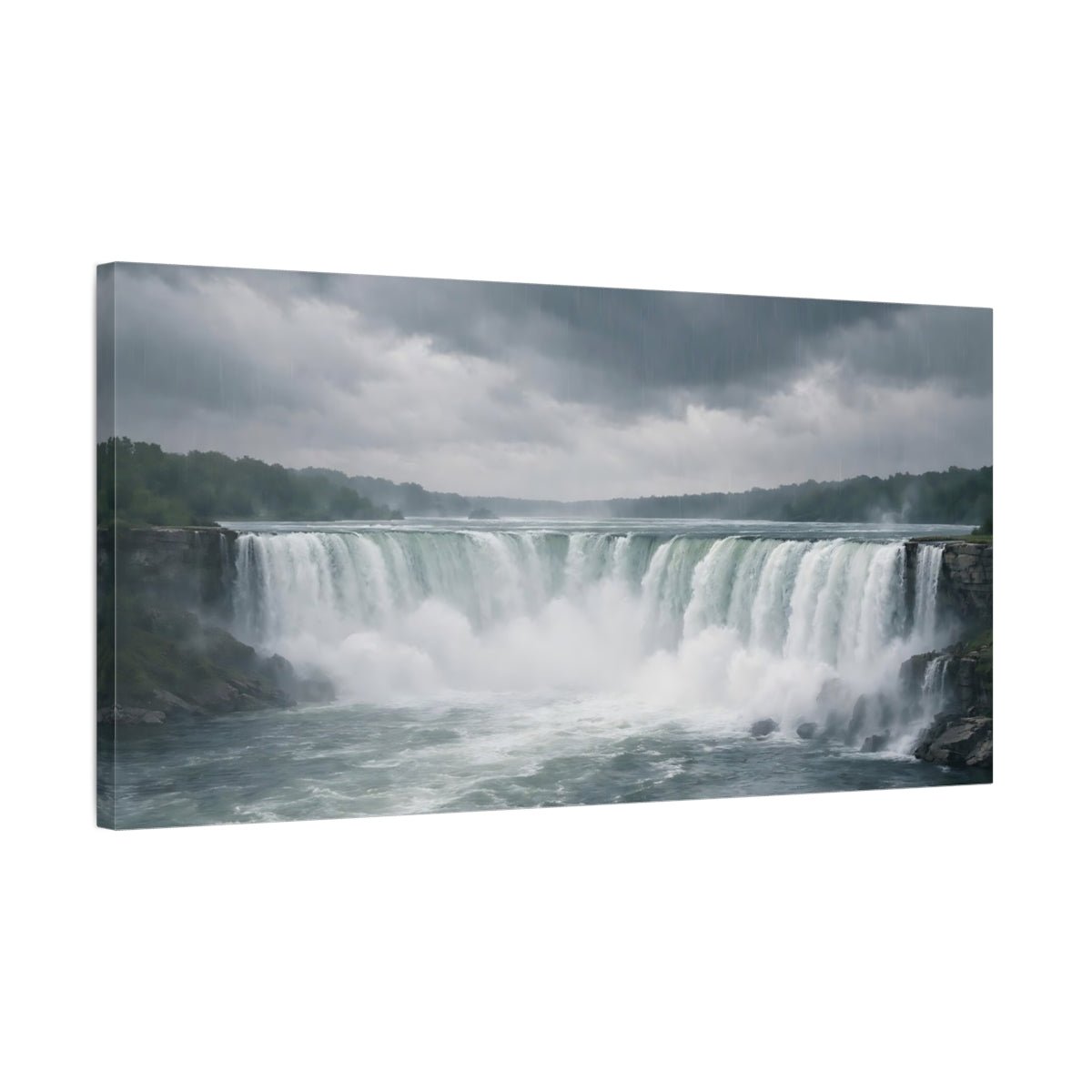 Nature Waterfall Gray Landscape - Canvas Wall Art Print - YesArtYes