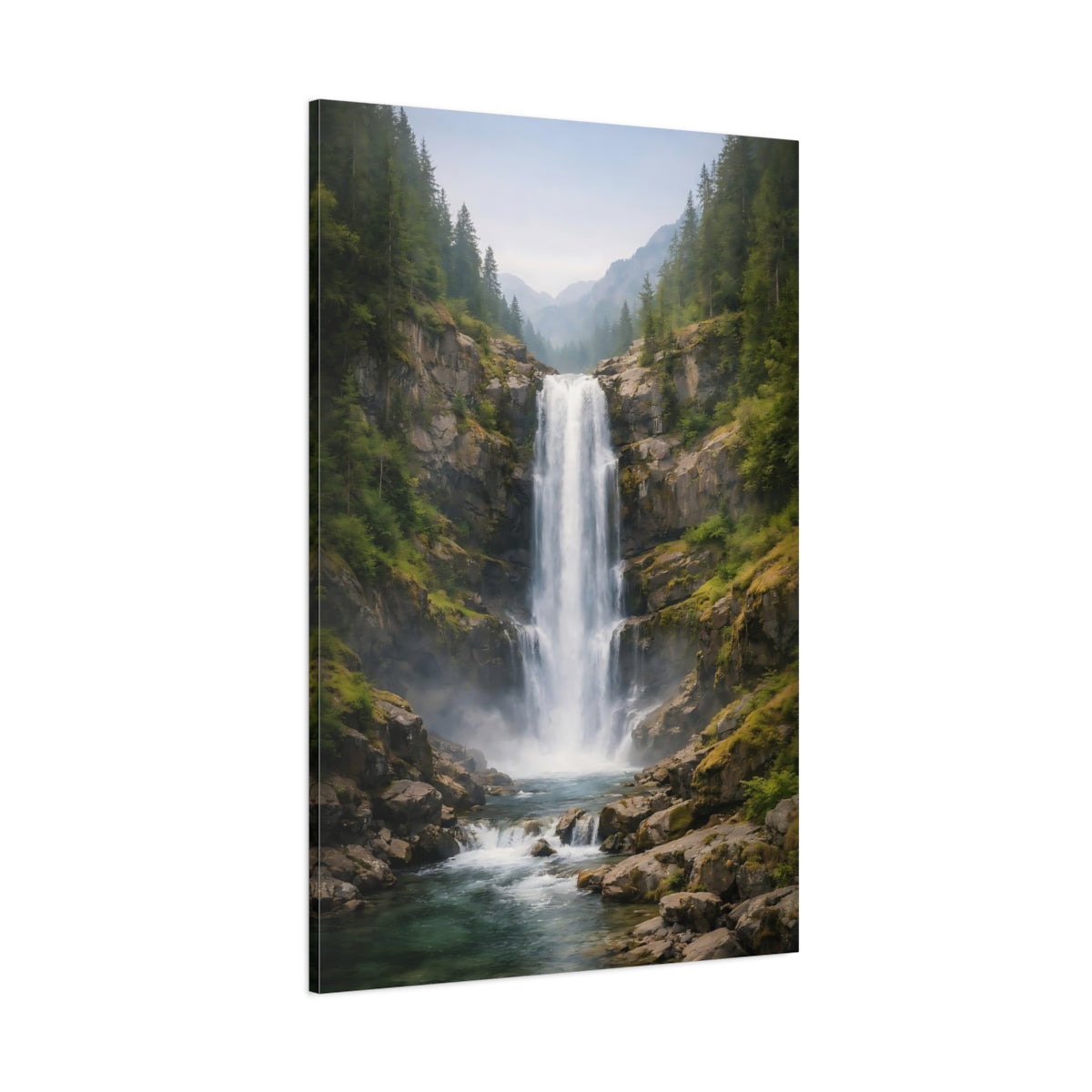 Main Mockup. Nature Waterfall Green Blue Waterfall shown as stretched canvas wall art