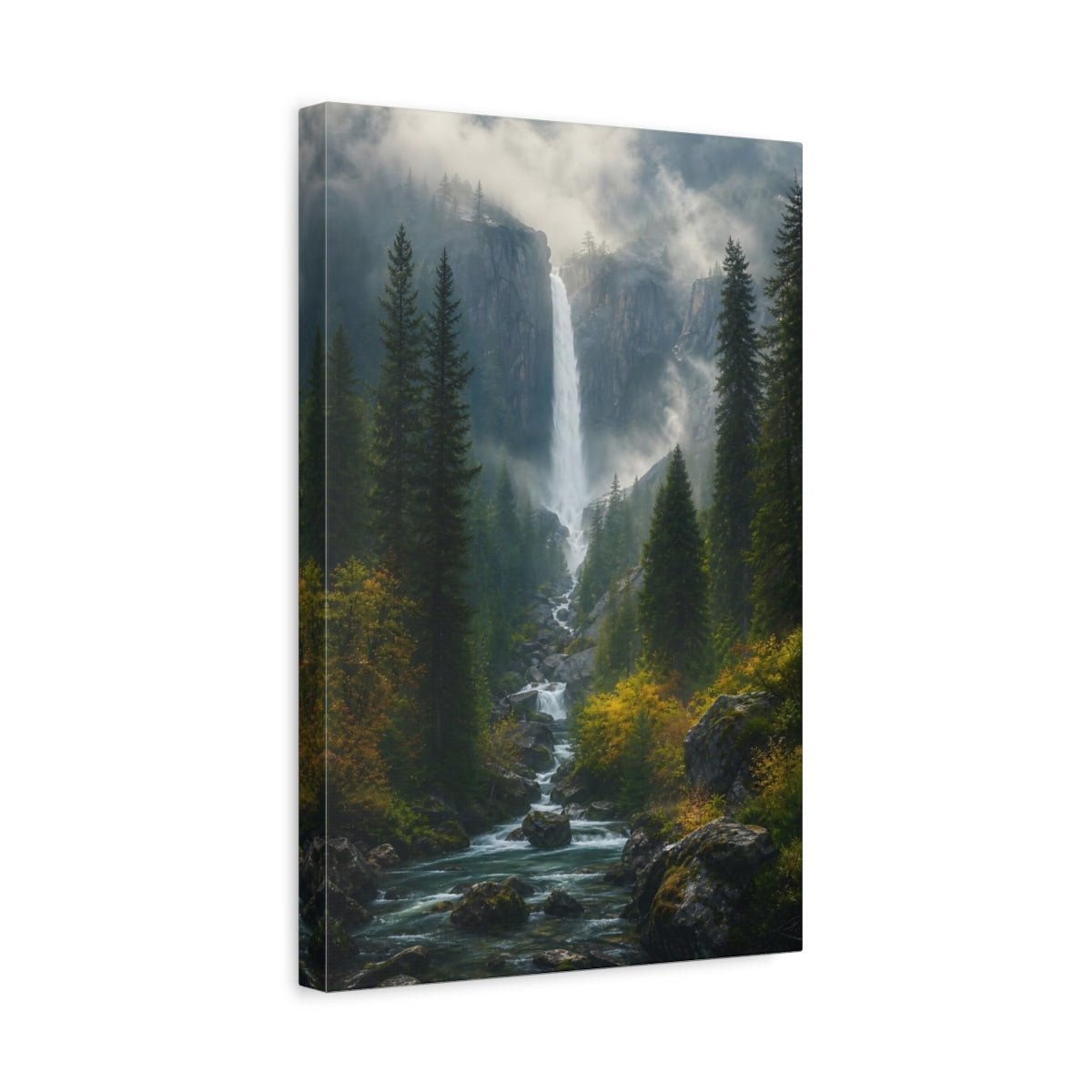 Nature Waterfall Green Forest Canvas Print – Living Room, Above Sofa - YesArtYes