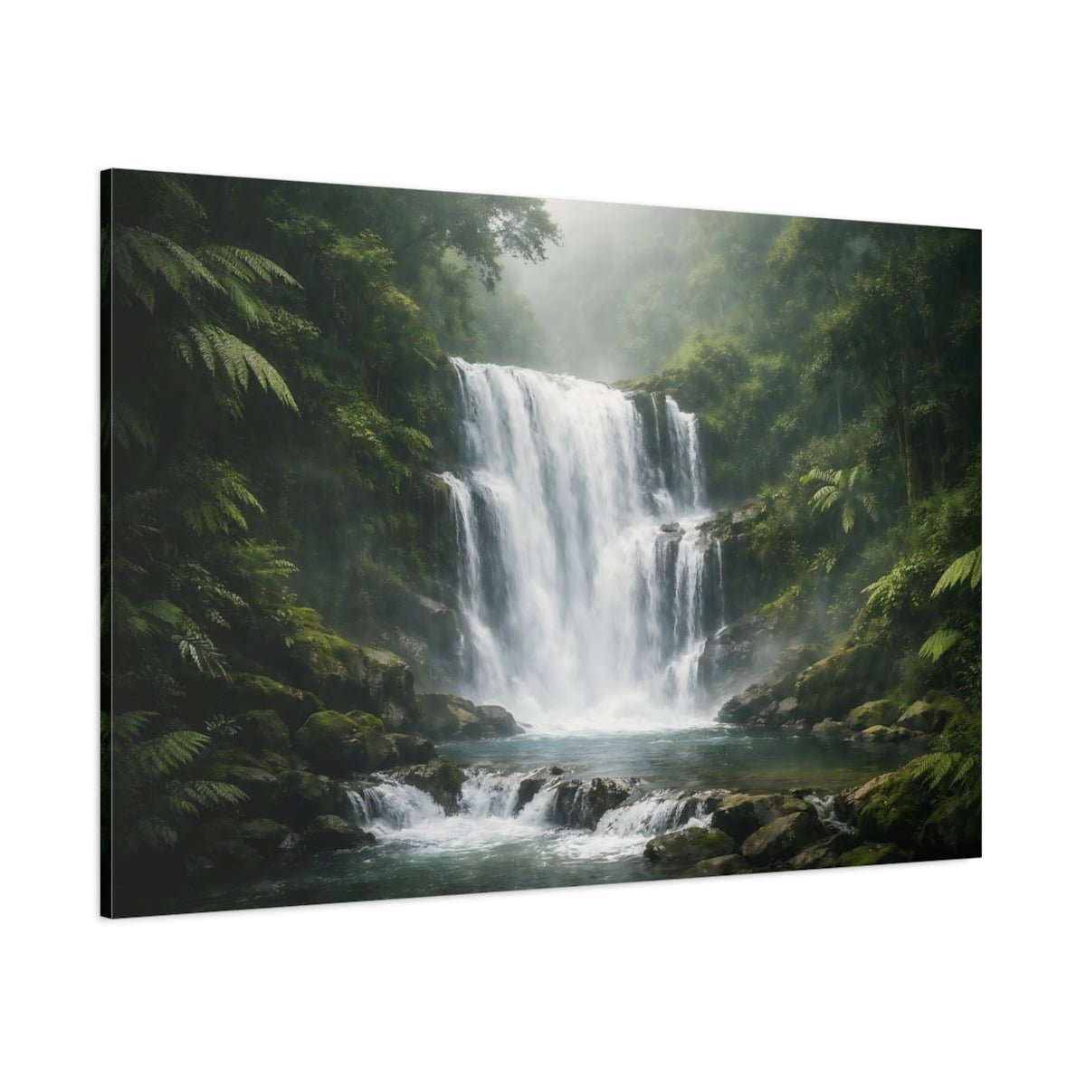 Nature Waterfall Green Forest - Canvas Wall Art Print - YesArtYes