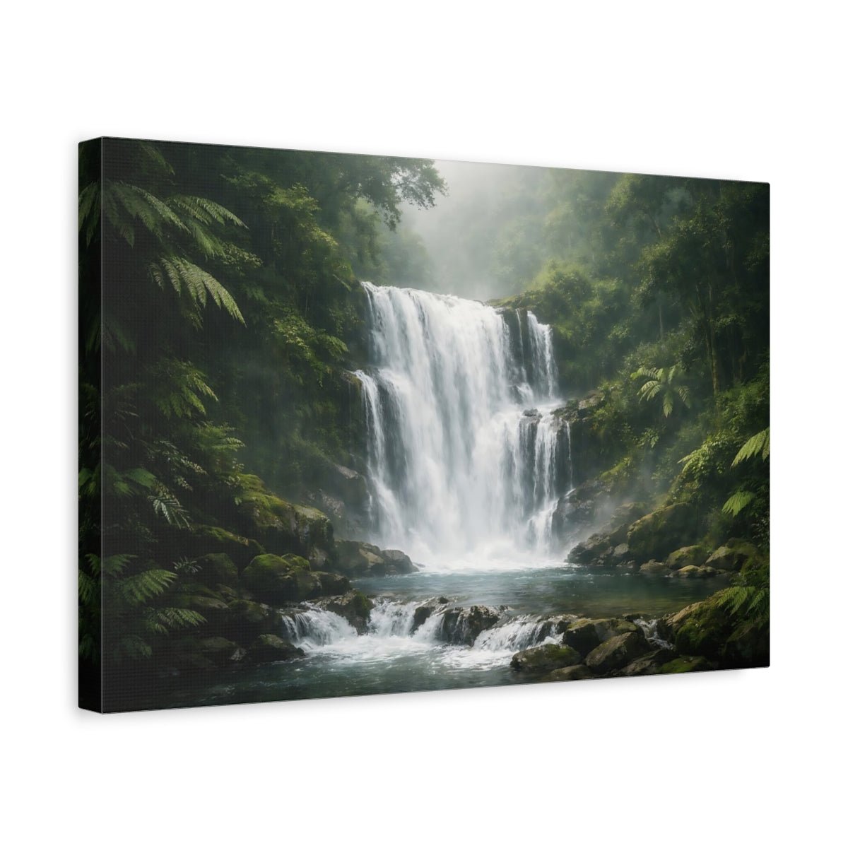 Nature Waterfall Green Forest - Canvas Wall Art Print - YesArtYes