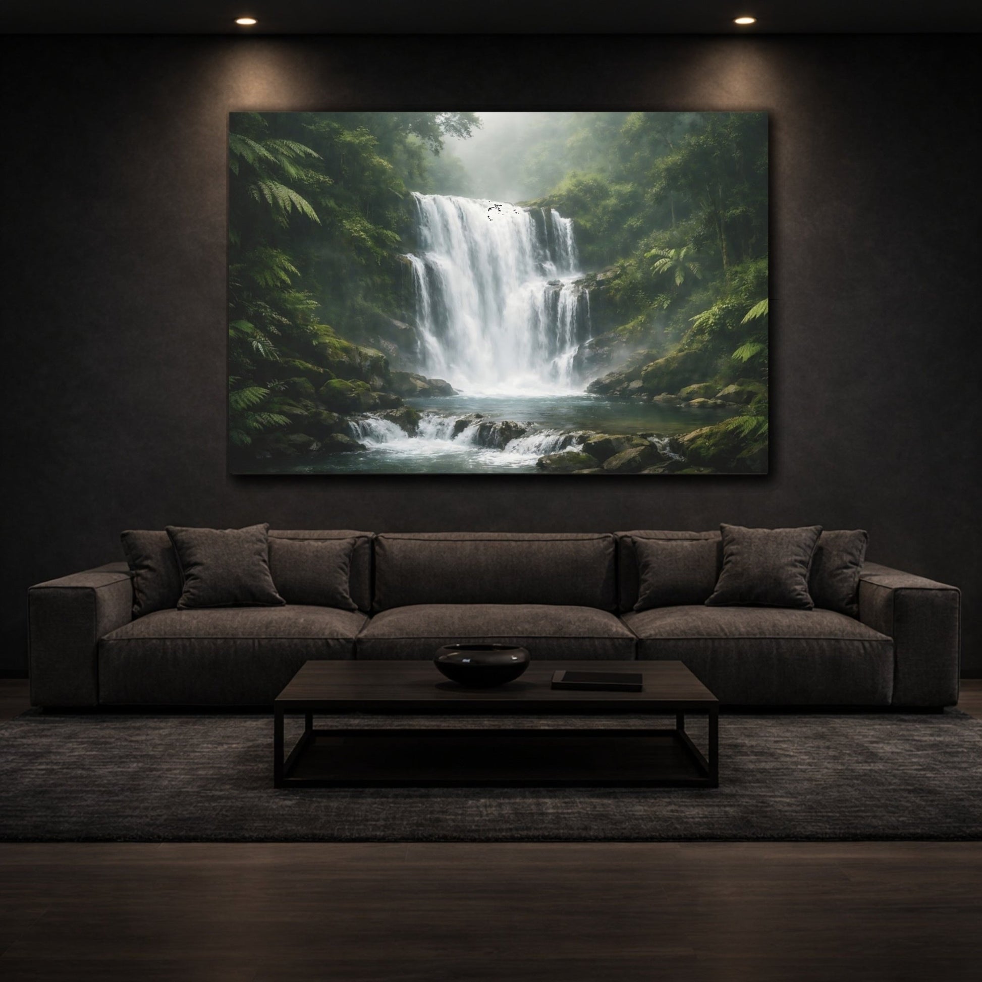 Nature Waterfall Green Forest - Canvas Wall Art Print - YesArtYes