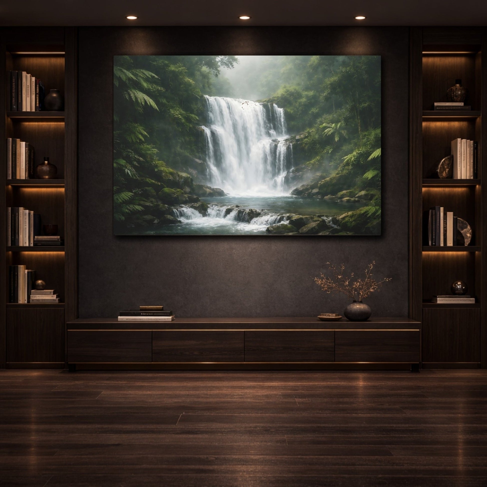 Nature Waterfall Green Forest - Canvas Wall Art Print - YesArtYes