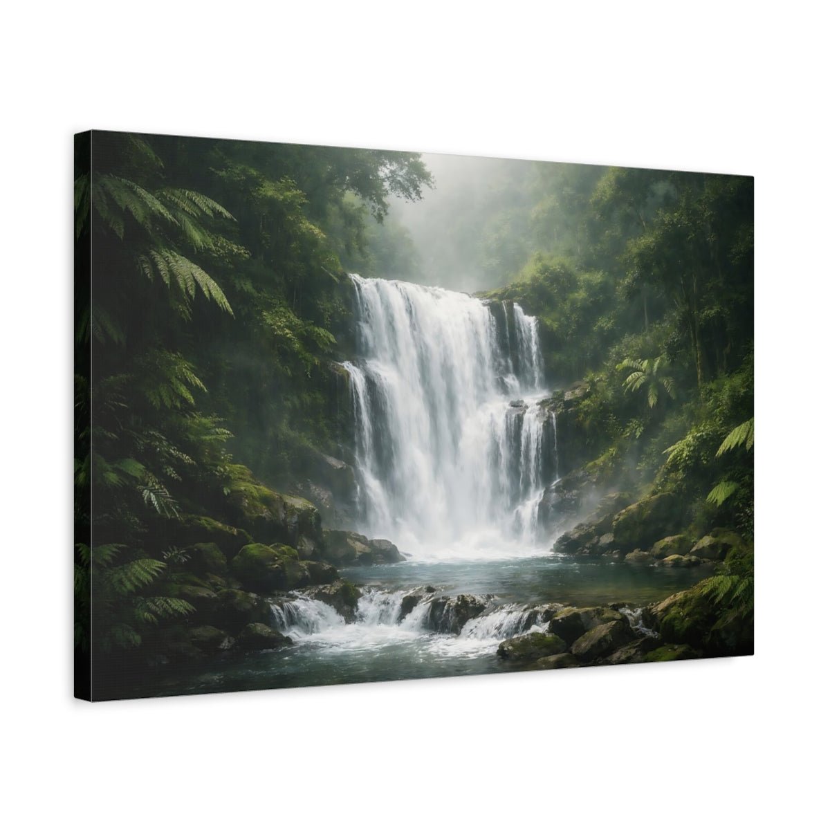 Nature Waterfall Green Forest - Canvas Wall Art Print - YesArtYes