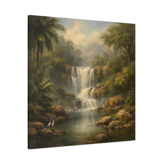 Main Mockup. Nature Waterfall Green Jungle Waterfall shown as stretched canvas wall art