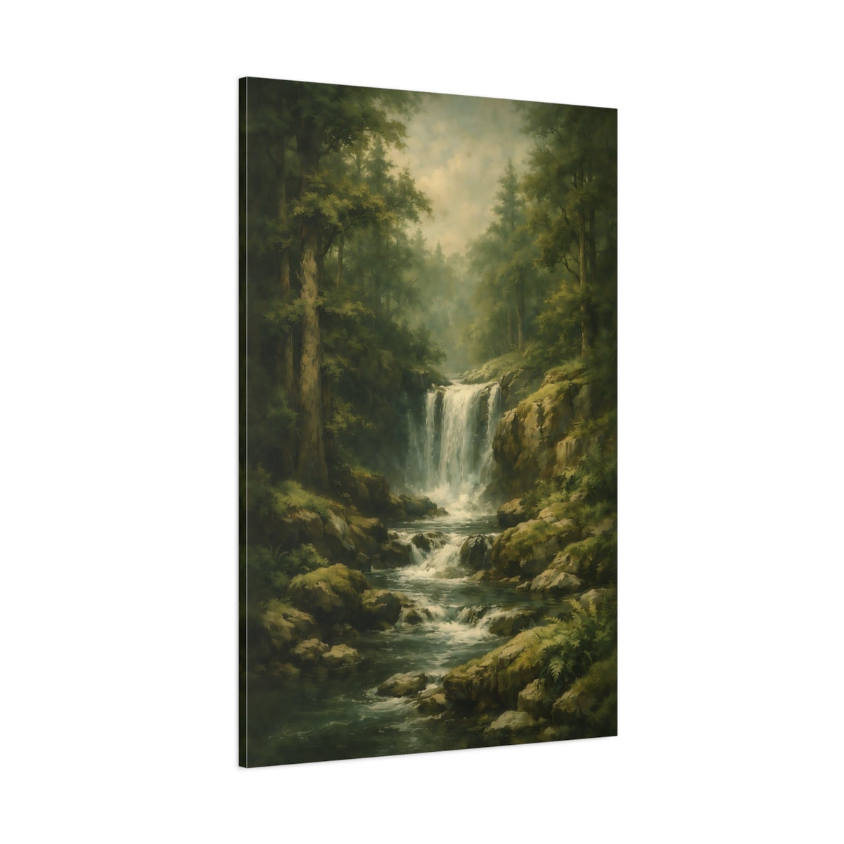 Main Mockup. Nature Waterfall Green Waterfall shown as stretched canvas wall art