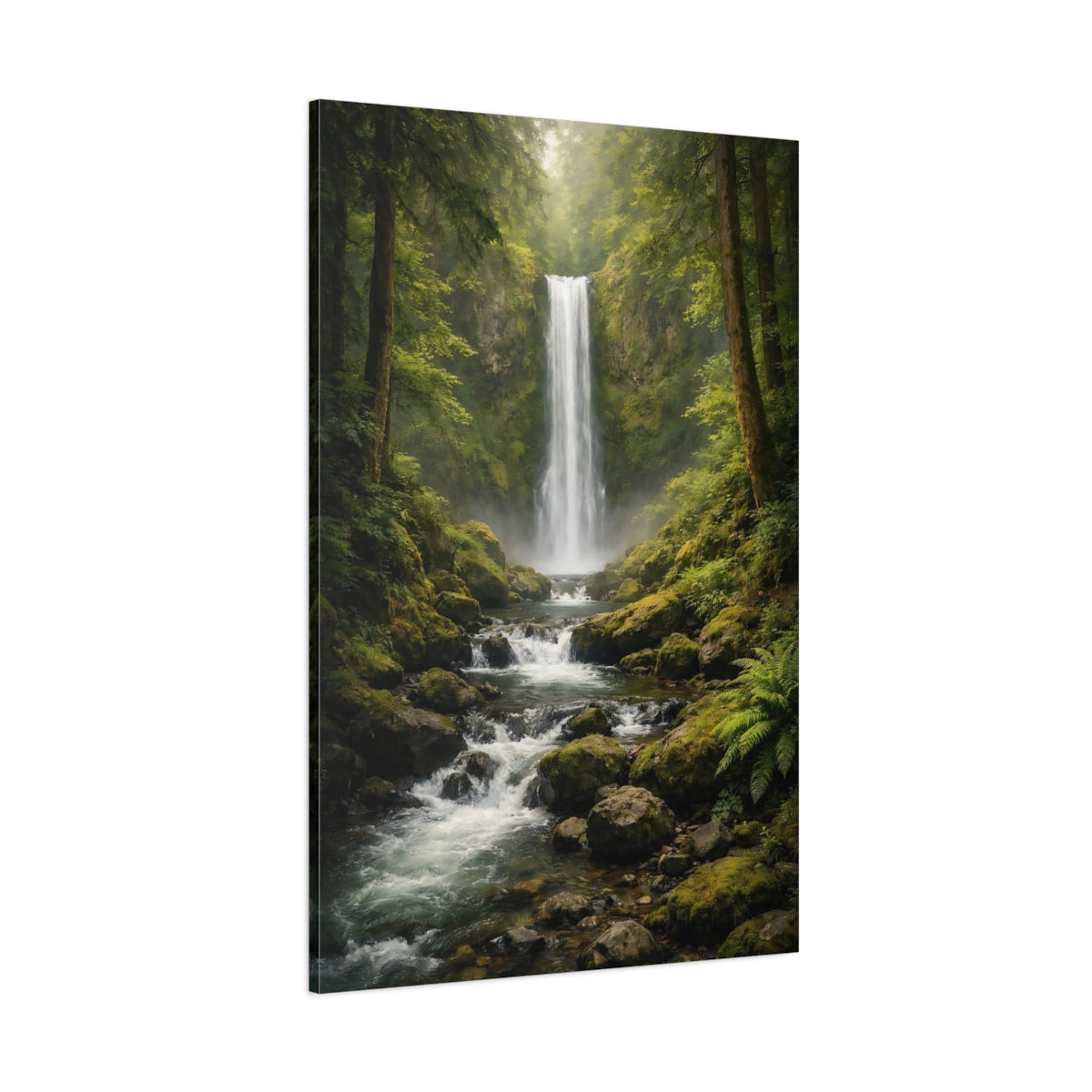 Main Mockup. Nature Waterfall Green Waterfall shown as stretched canvas wall art