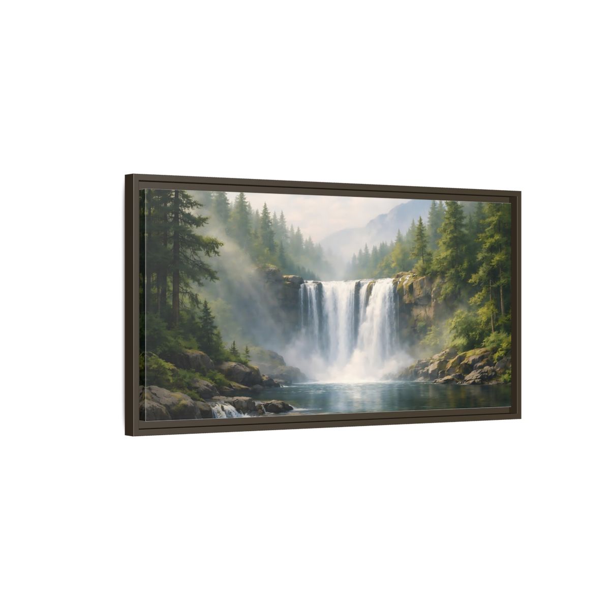 Main Mockup. Nature Waterfall Green Waterfall shown as stretched canvas wall art