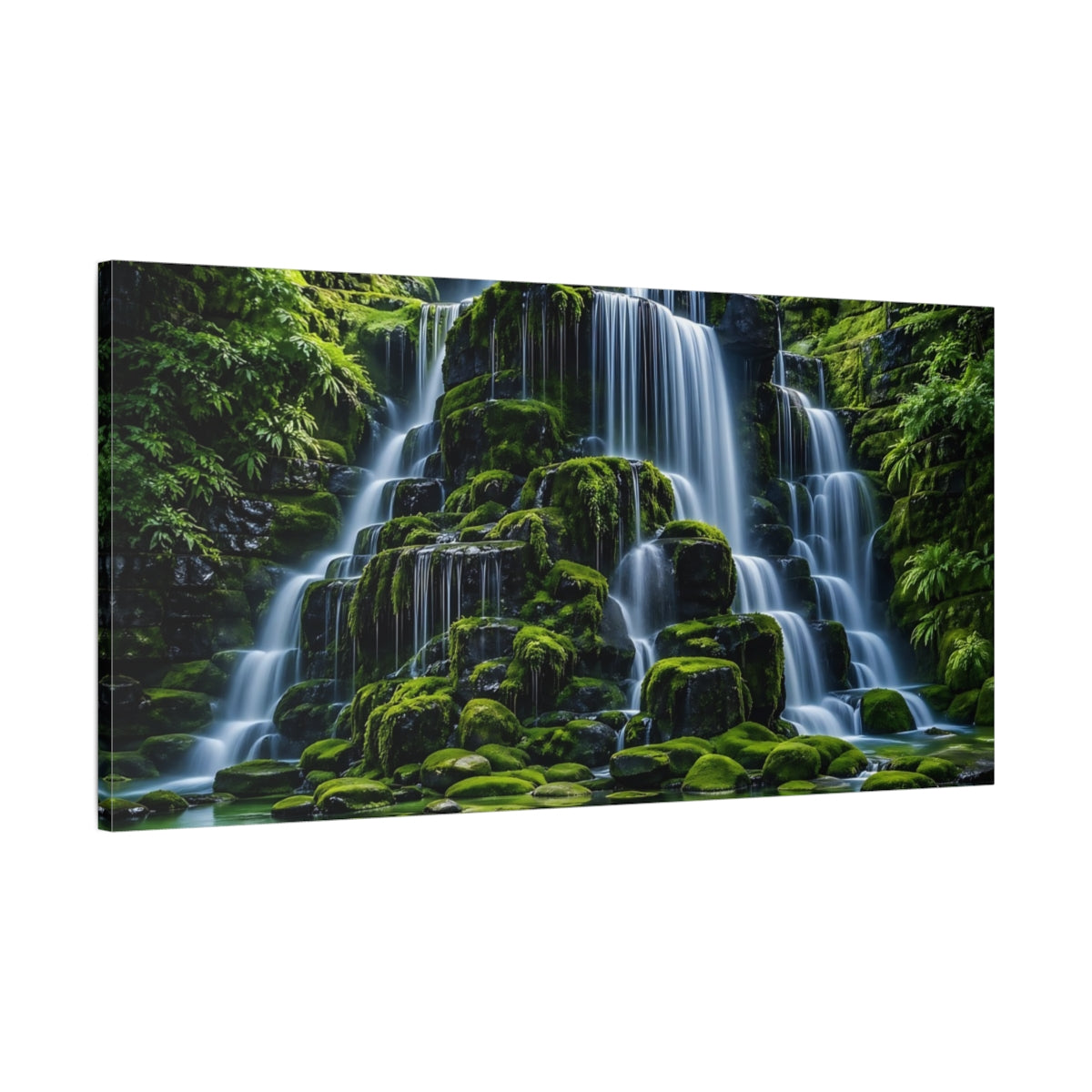 Main Mockup. Nature Waterfall Green Waterfall shown as stretched canvas wall art