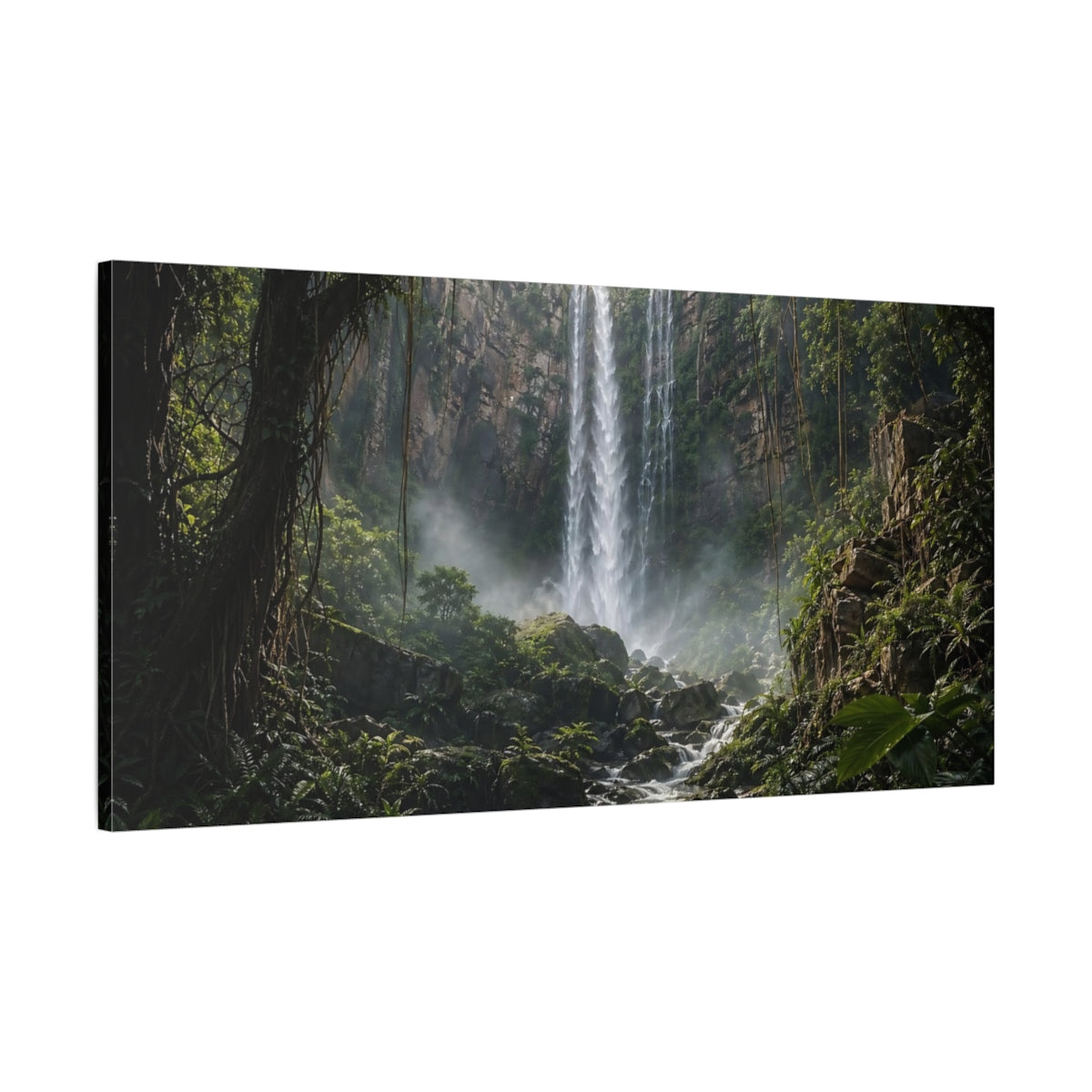 Main Mockup. Nature Waterfall Green Waterfall shown as stretched canvas wall art
