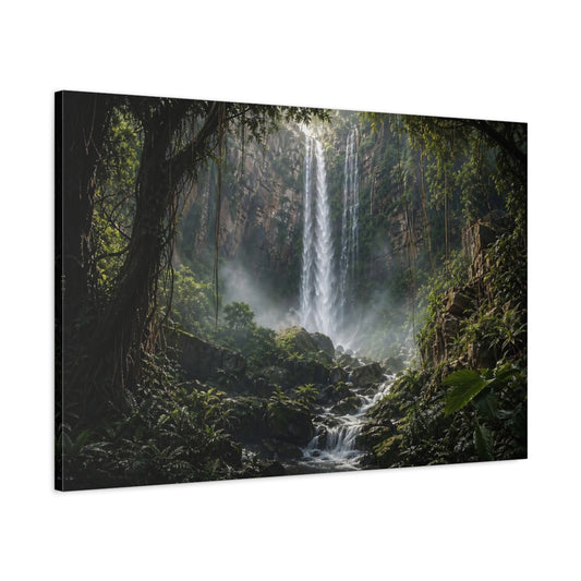 Main Mockup. Nature Waterfall Green Waterfall Jungle shown as stretched canvas wall art