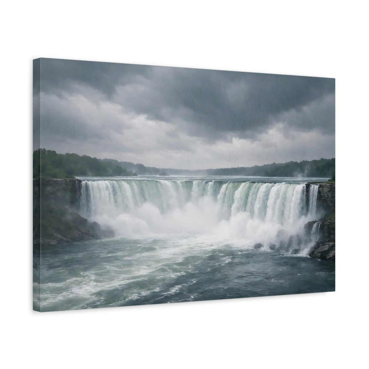 Nature Waterfall Grey And Green - Canvas Wall Art Print - YesArtYes