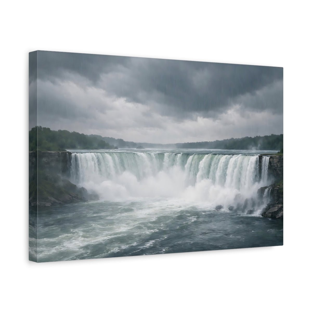 Nature Waterfall Grey And Green - Canvas Wall Art Print - YesArtYes