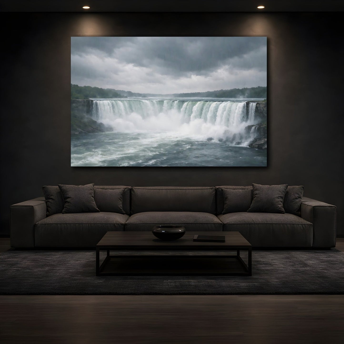 Nature Waterfall Grey And Green - Canvas Wall Art Print - YesArtYes