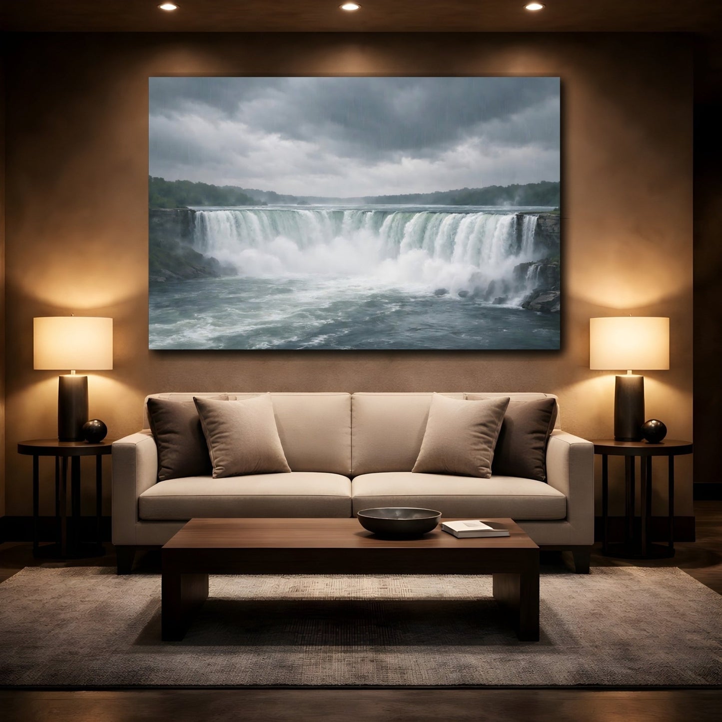 Nature Waterfall Grey And Green - Canvas Wall Art Print - YesArtYes