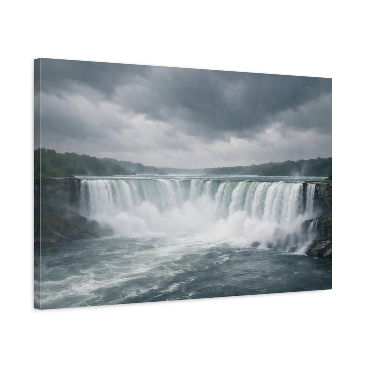 Nature Waterfall Grey And Green - Canvas Wall Art Print - YesArtYes