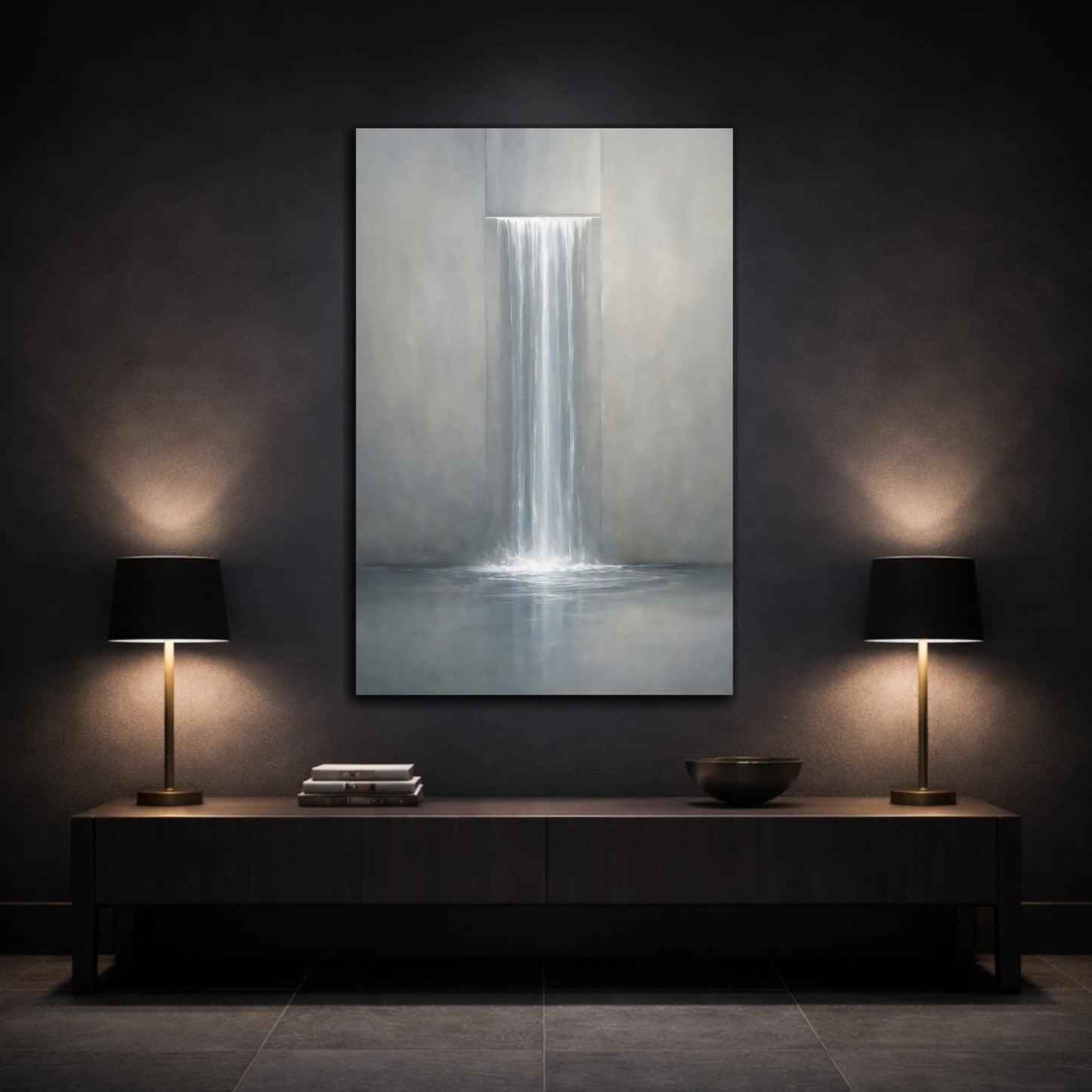 Nature Waterfall Grey - Canvas Wall Art Print - YesArtYes