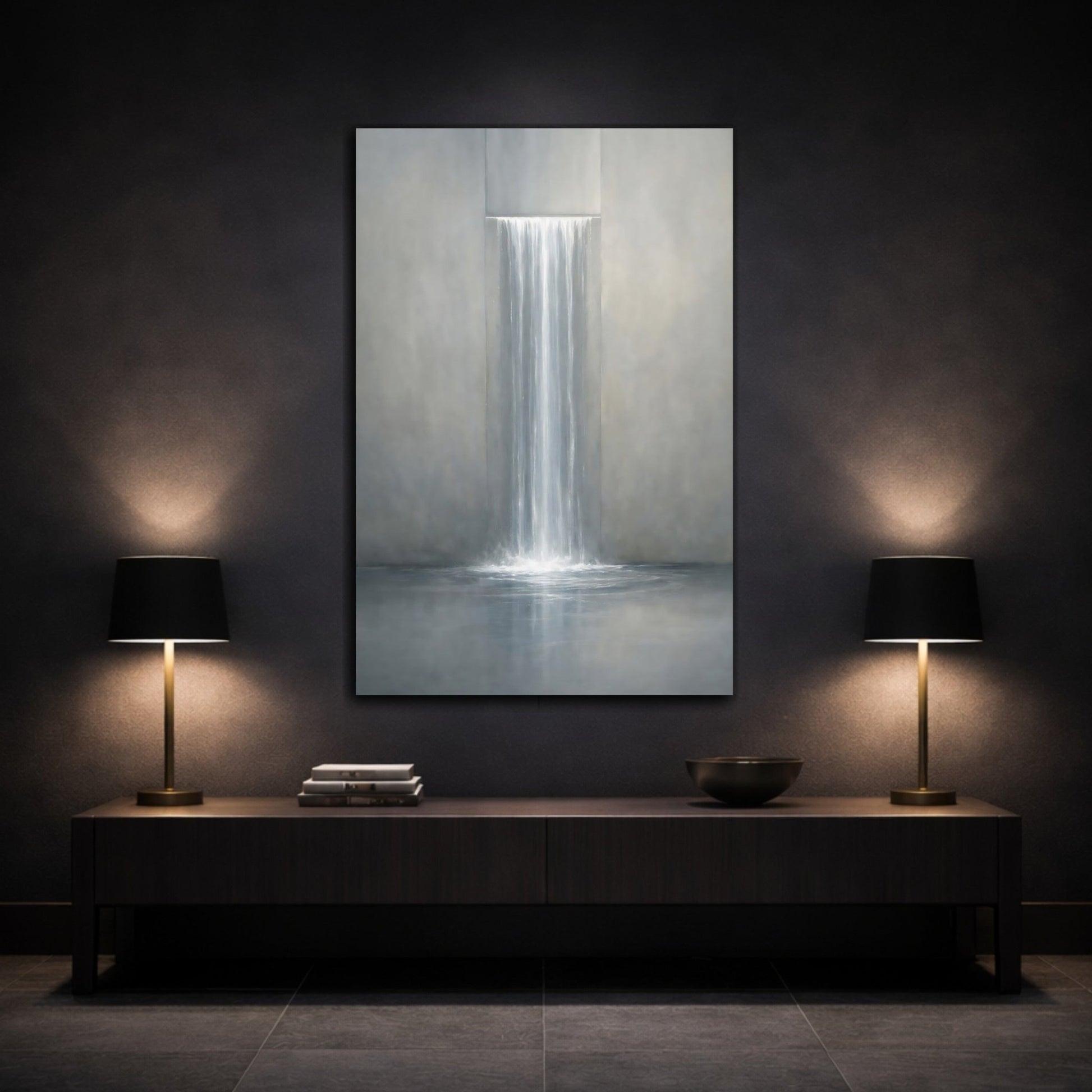 Nature Waterfall Grey - Canvas Wall Art Print - YesArtYes